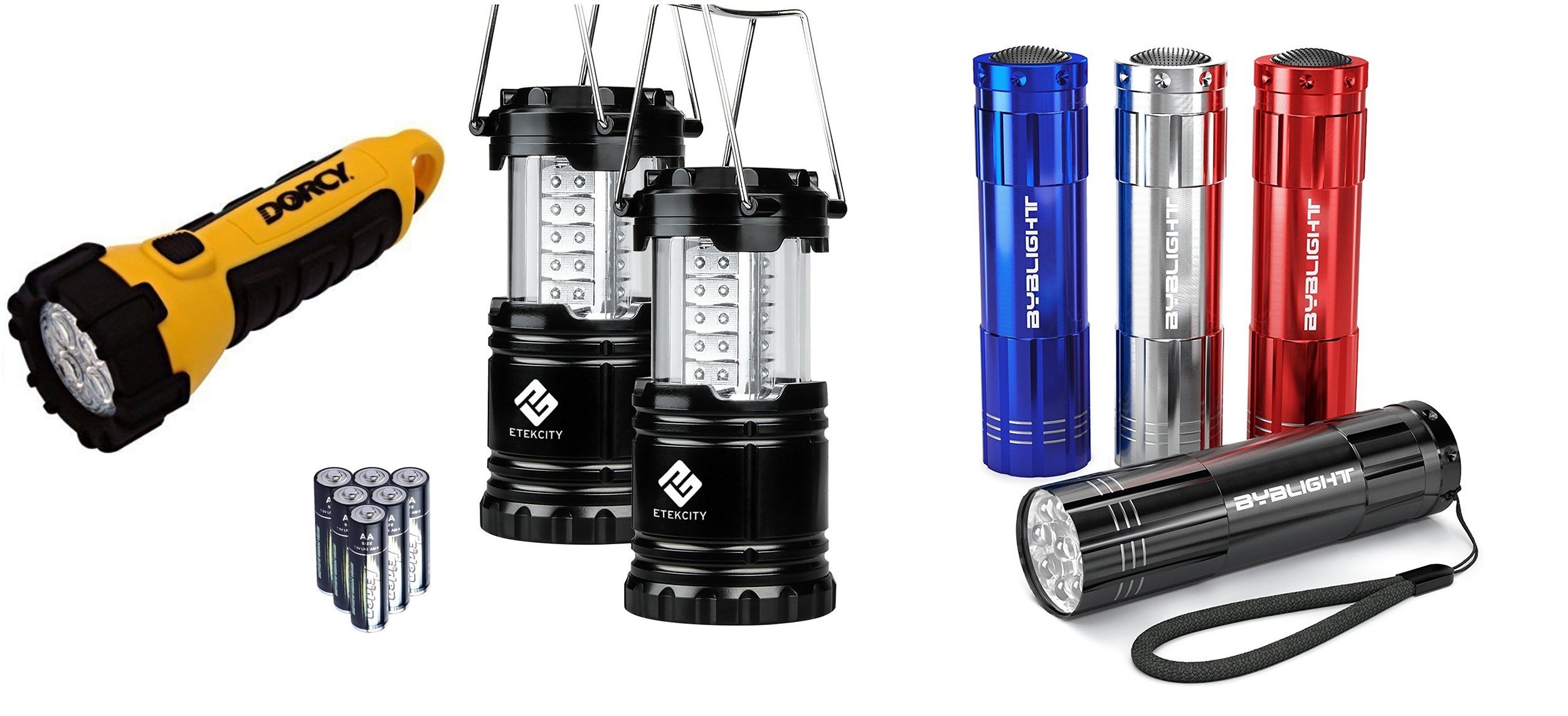 Flashlights and a lantern on white background