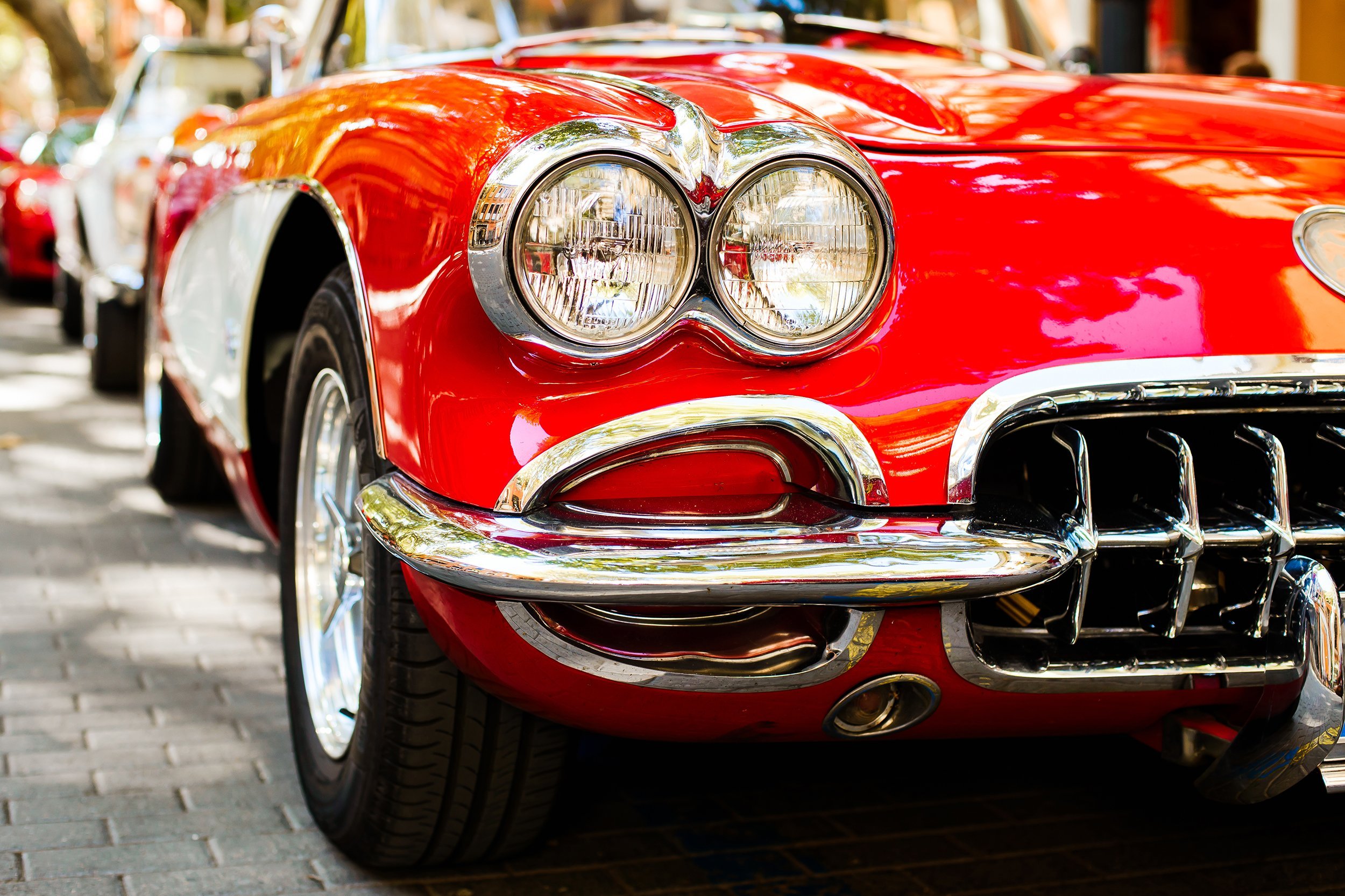 Closeup of vintage red car