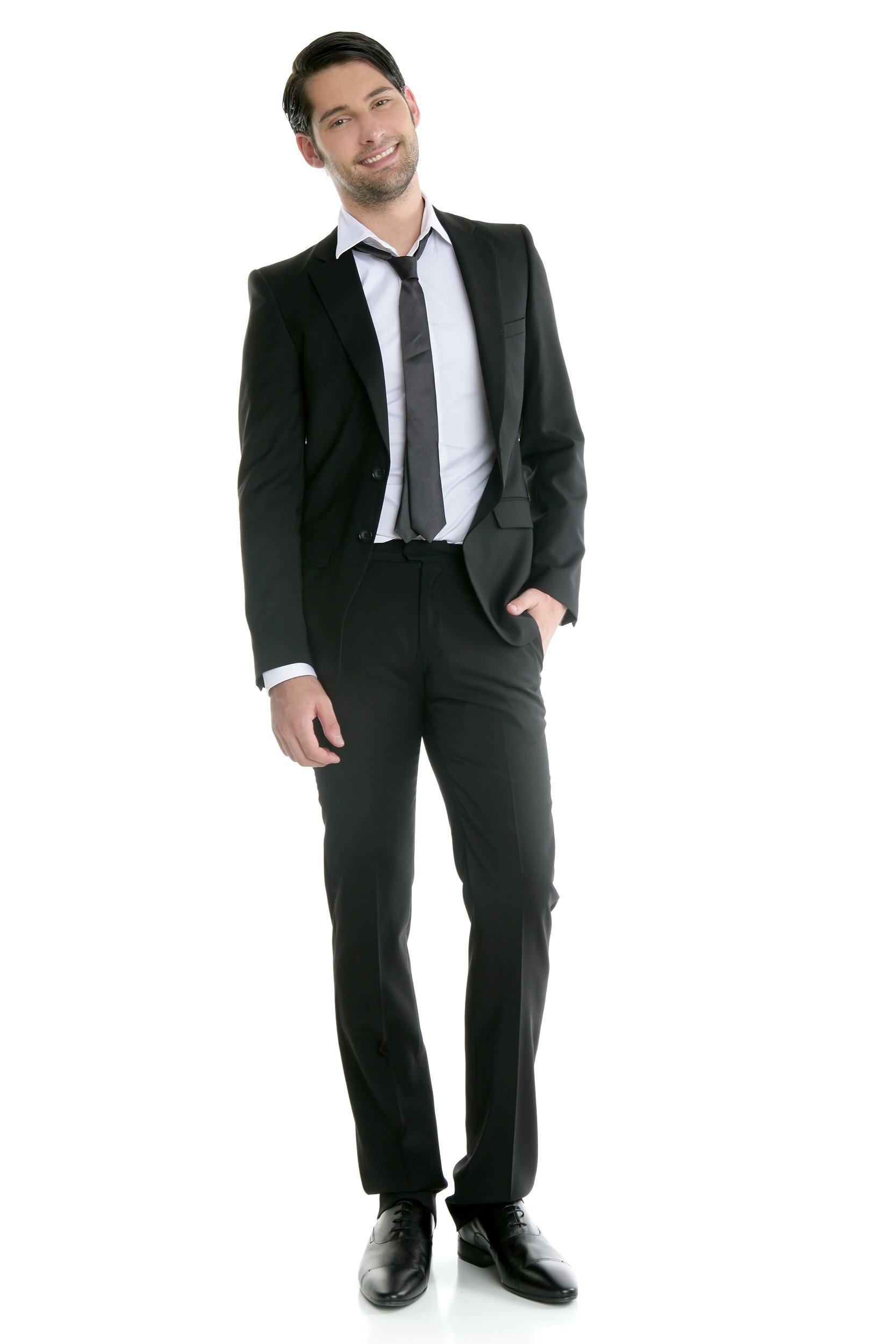 man in black suit and tie