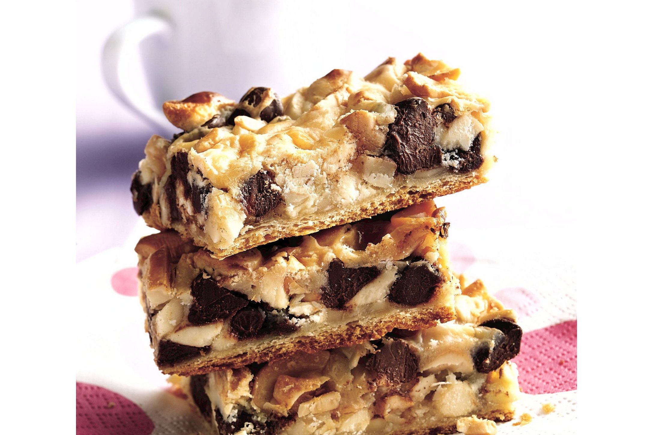 Baked pastry bars with chocolate toppings