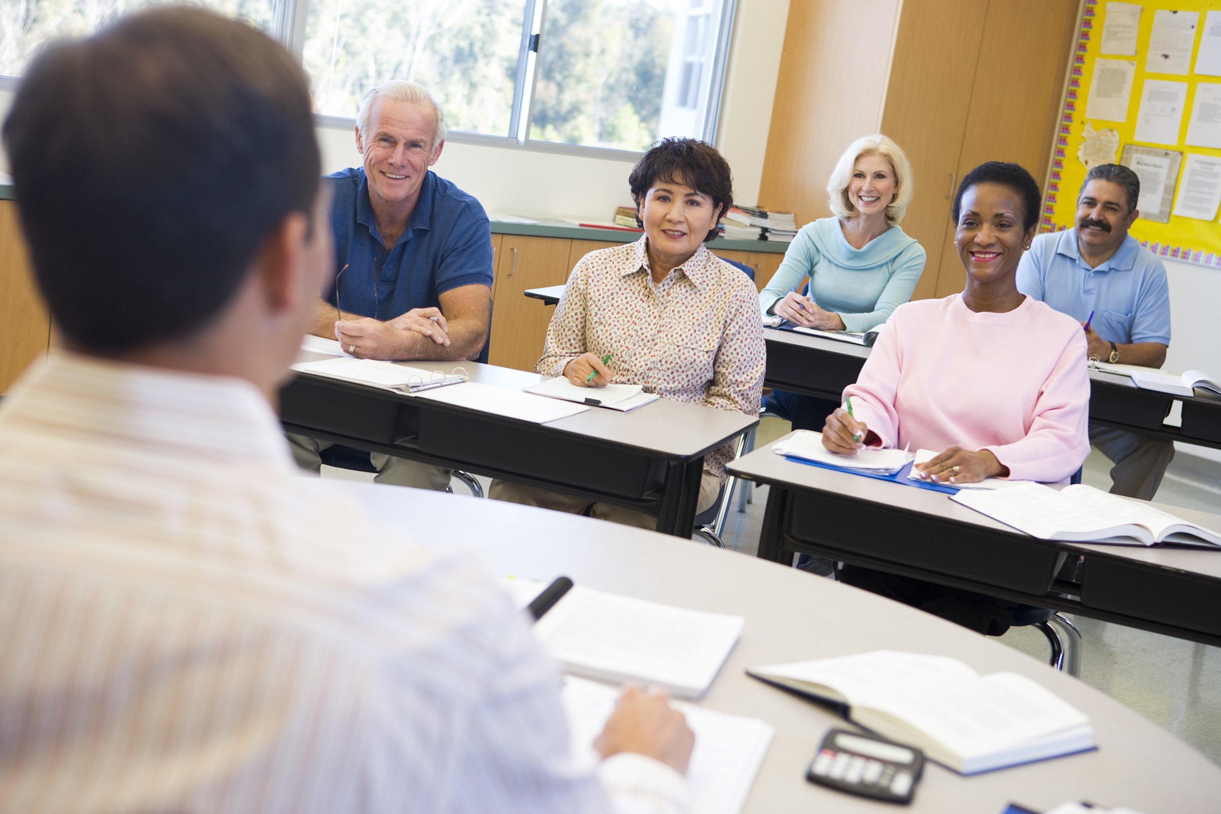 Group of mature adult students in a classroom