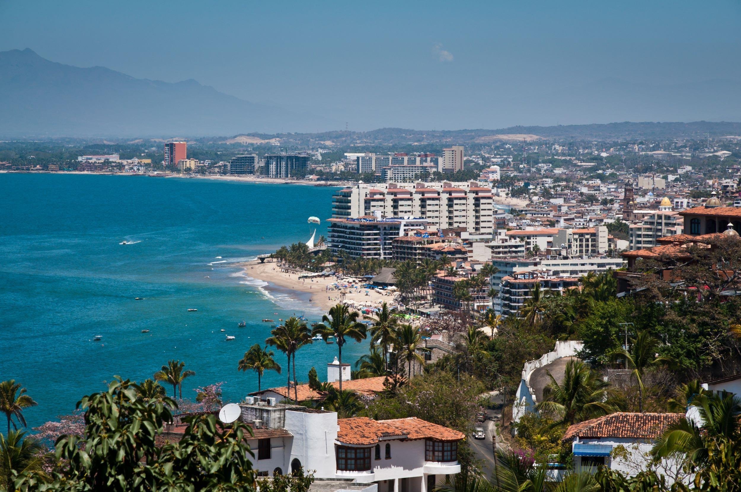 Puerto Vallarta city and Banderas Bay view from above