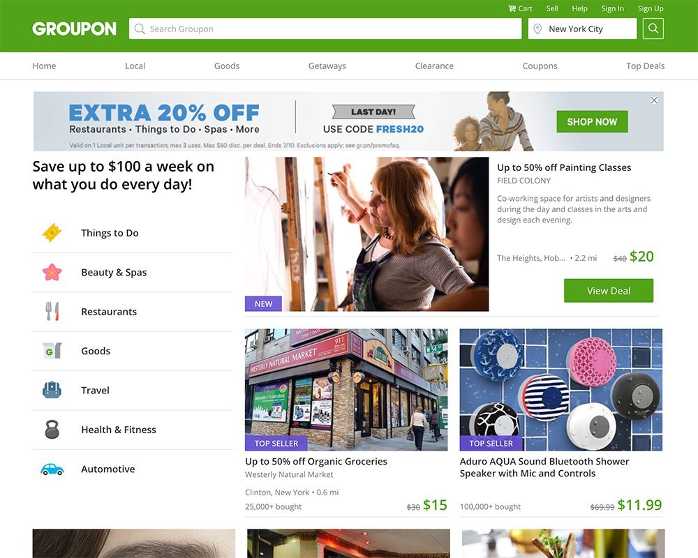 Groupon homepage