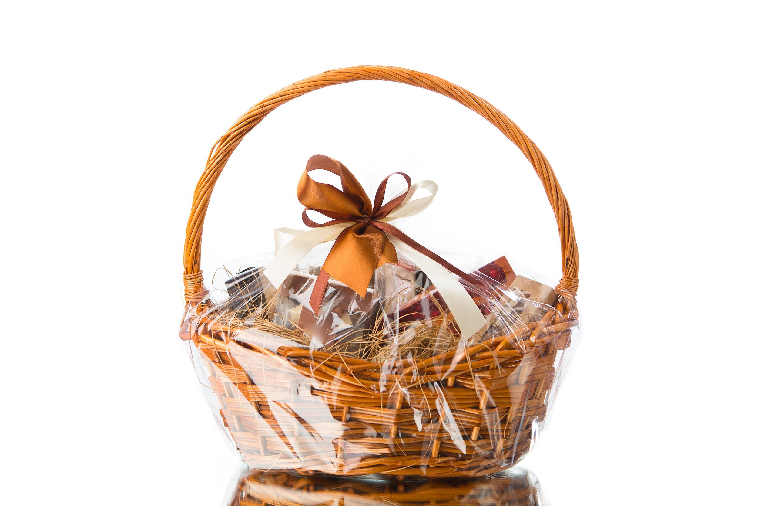 Gift basket wrapped in plastic