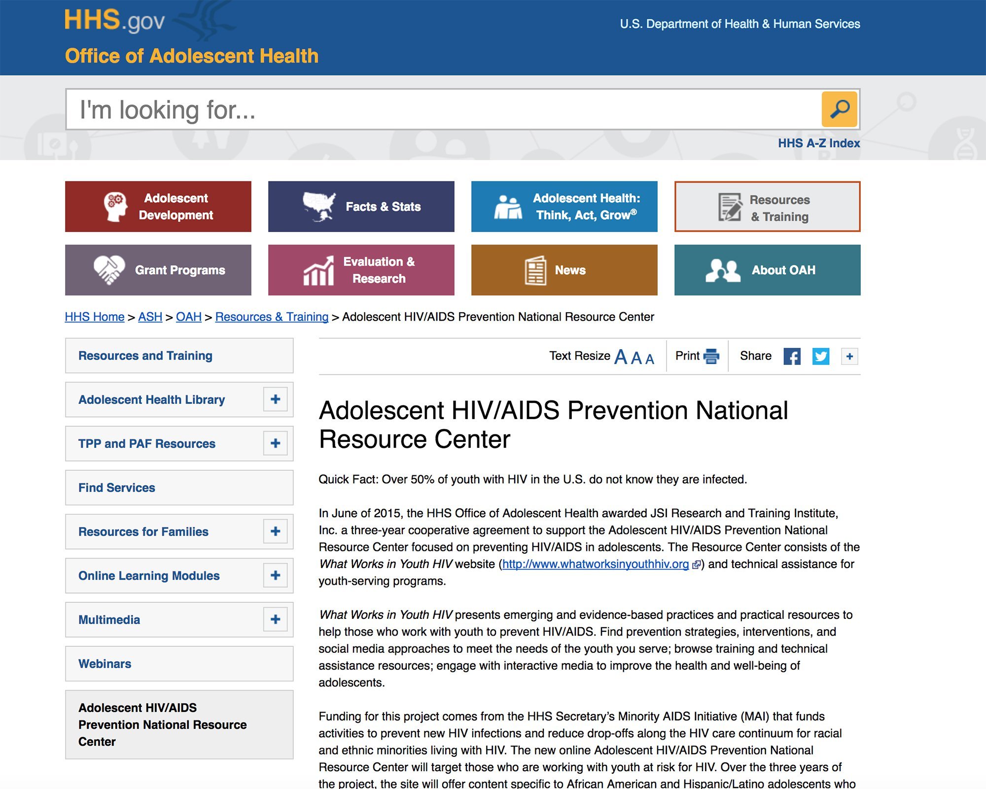 Adolescent HIV/AIDS Prevention National Resource Center