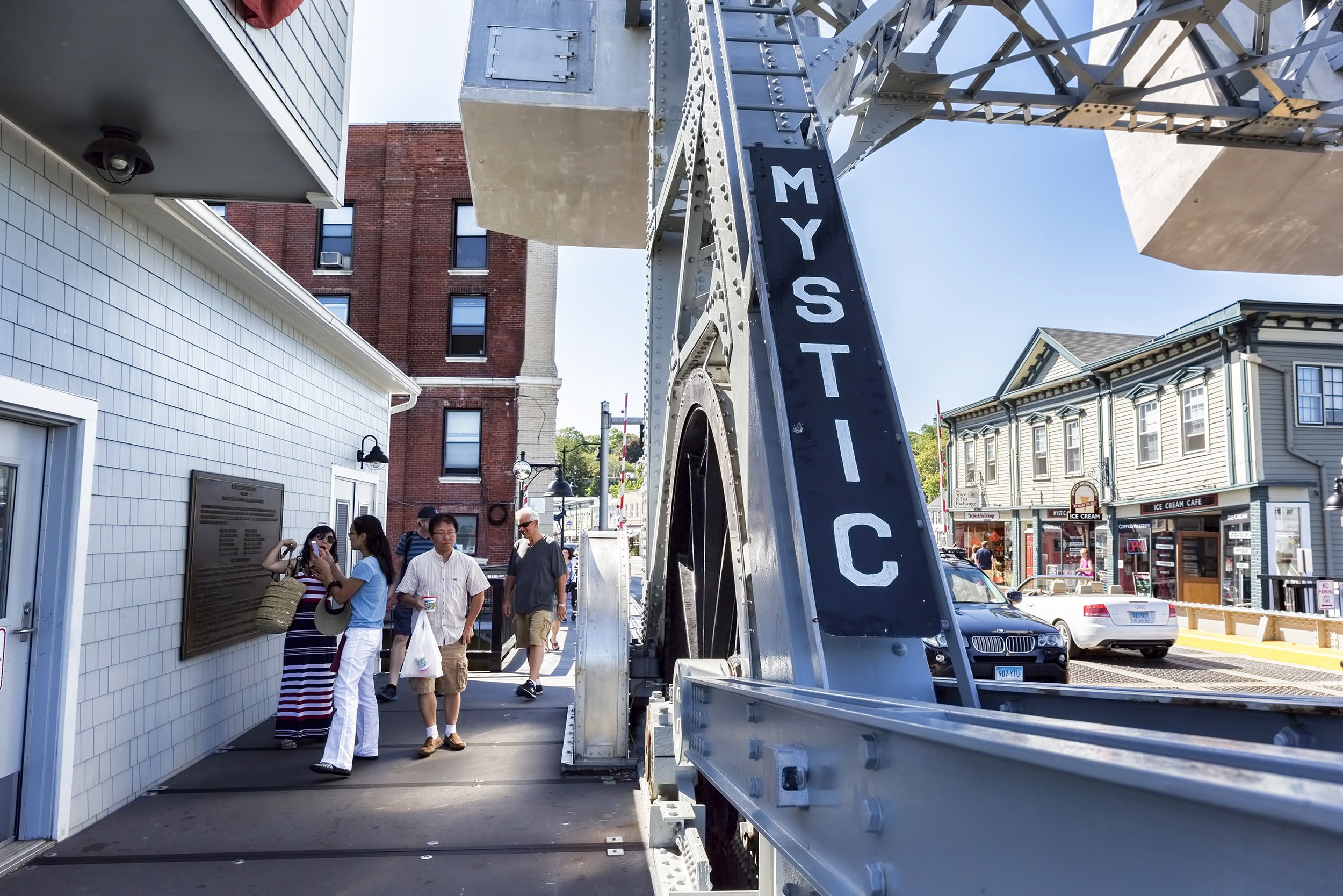 Mystic bascule bridge spans the Mystic river in Mystic, Connecticut