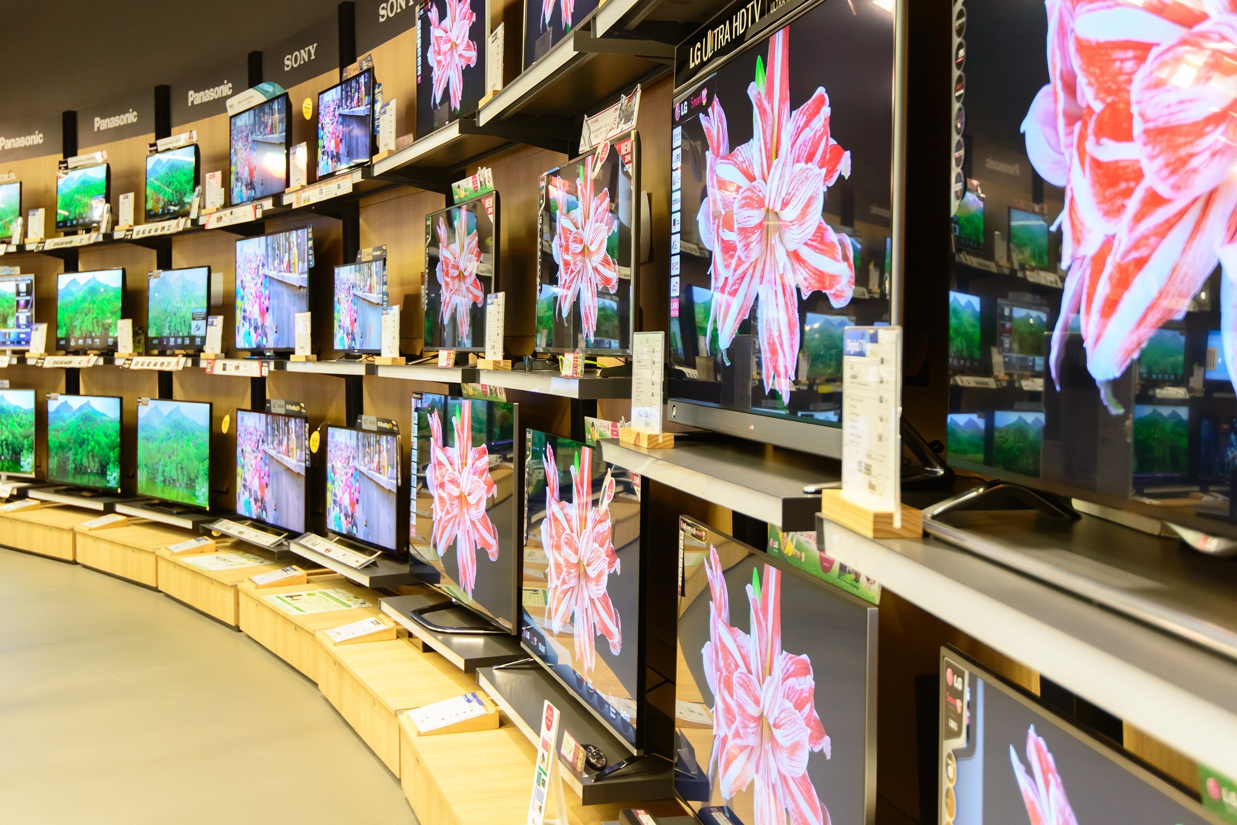 TVs in an electronics store