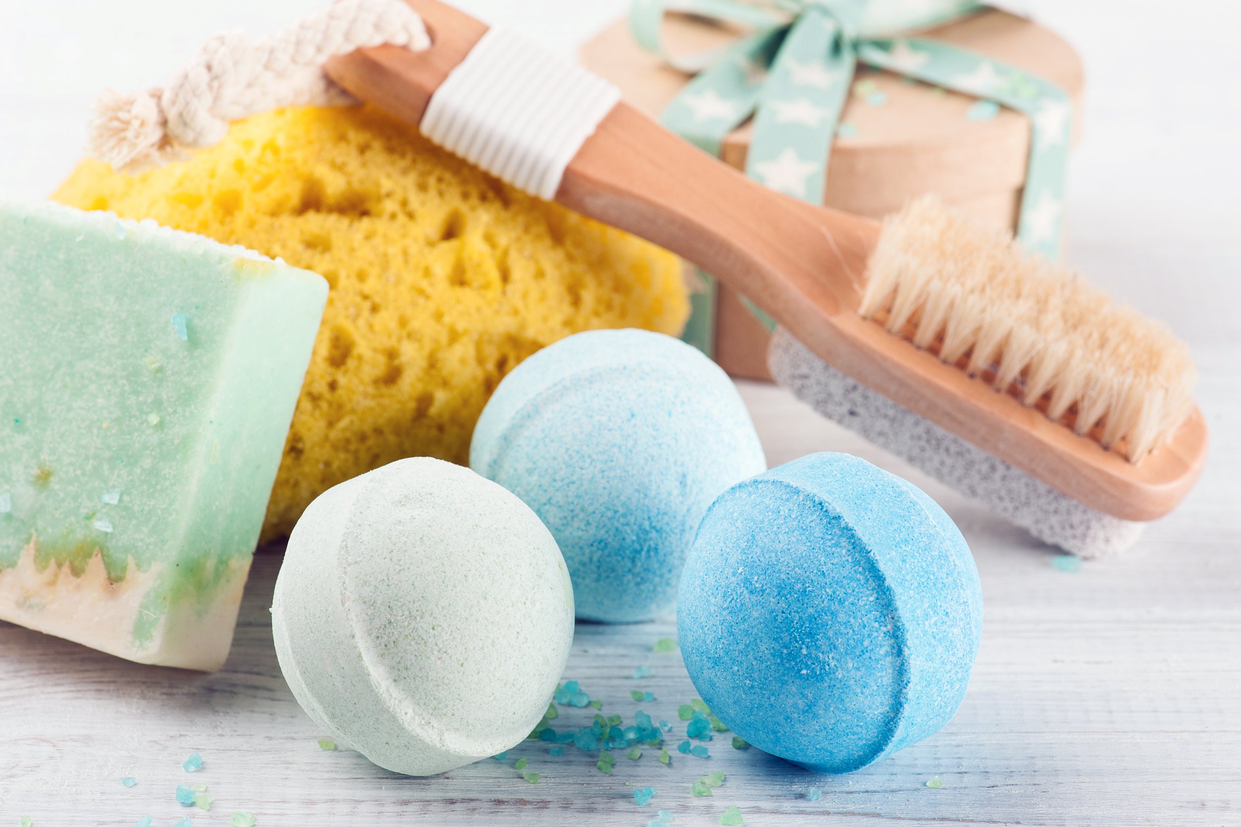assorted bath accessories