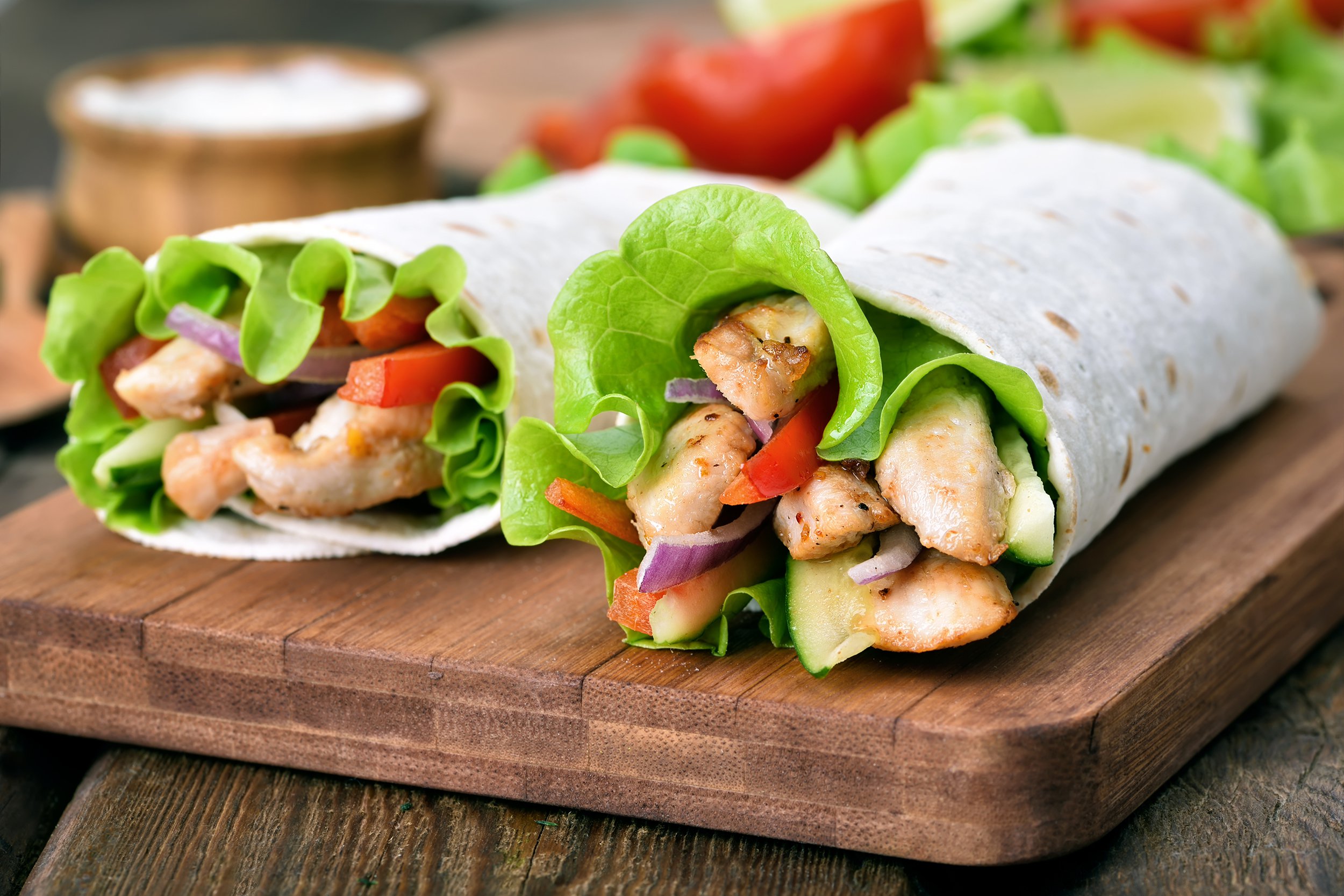 tortilla wraps with meat and vegetables