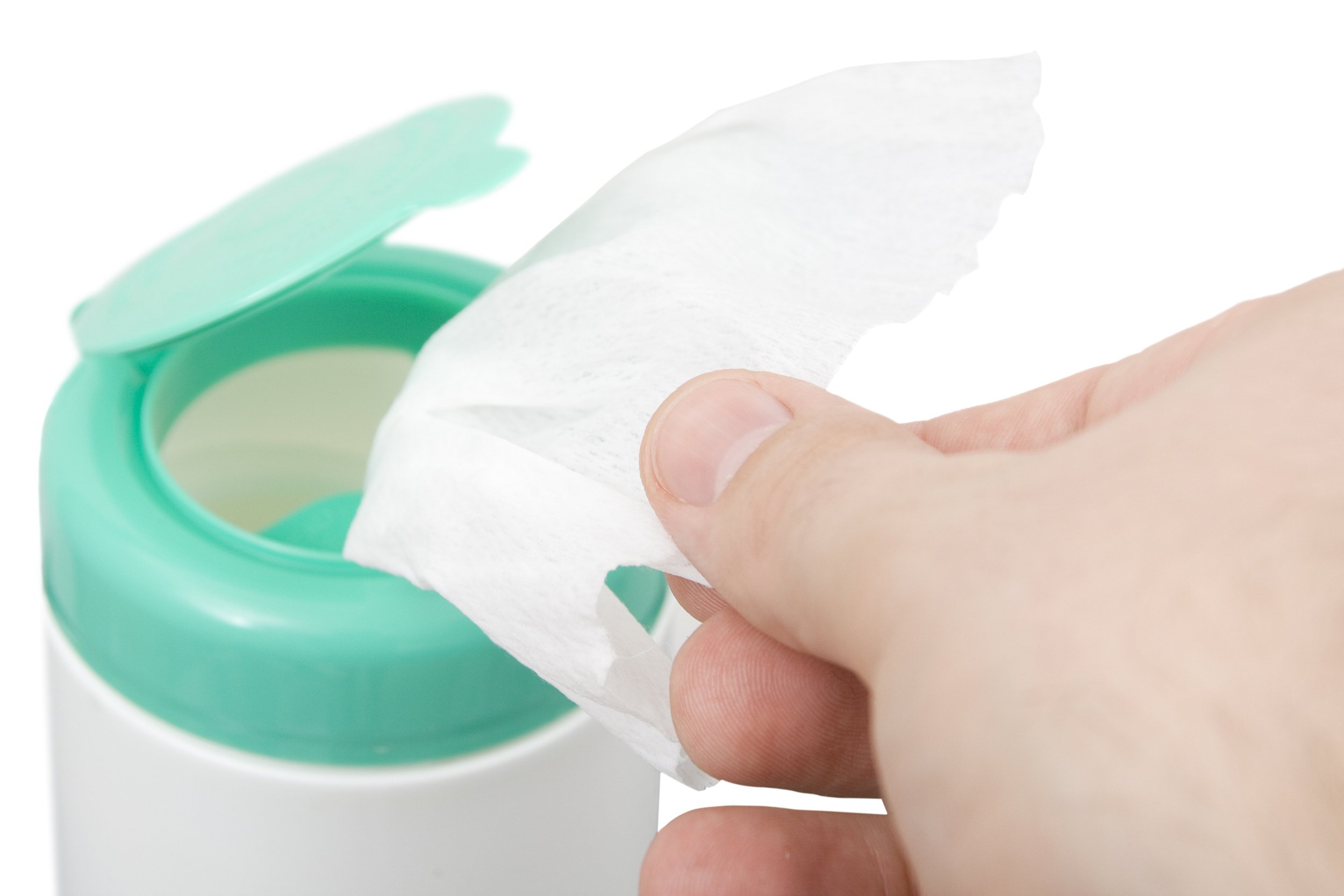 hand taking antibacterial wipe
