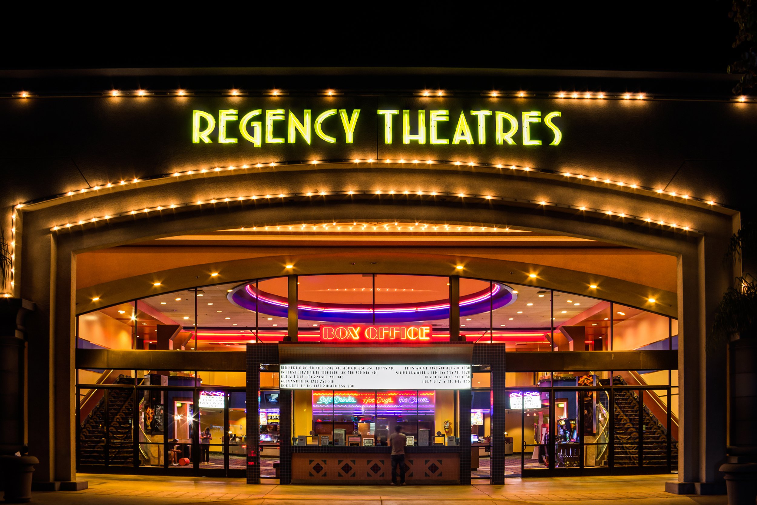 Regency movie theater at night