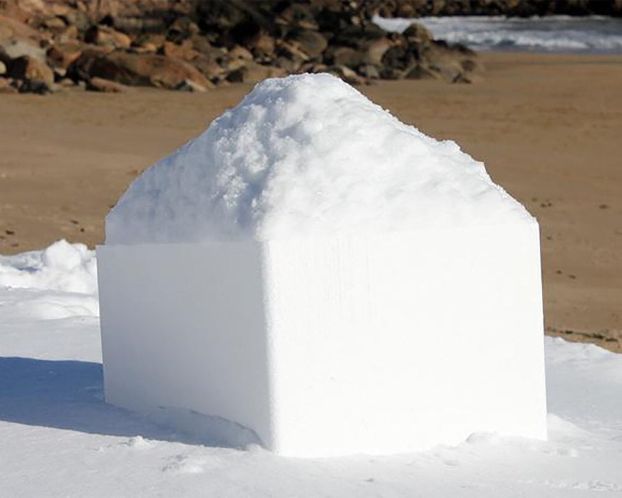 Block of snow on a beach