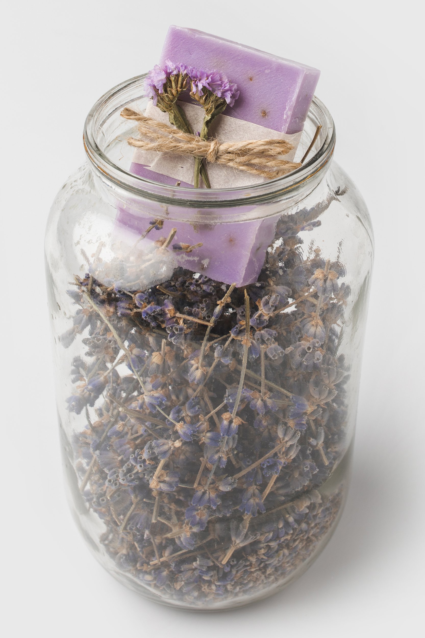 soap in jar with lavender flowers