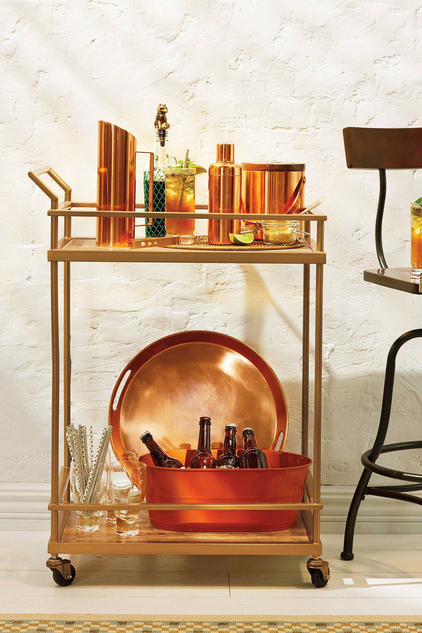 Threshold Wood & Glass Gold Finish Bar Cart