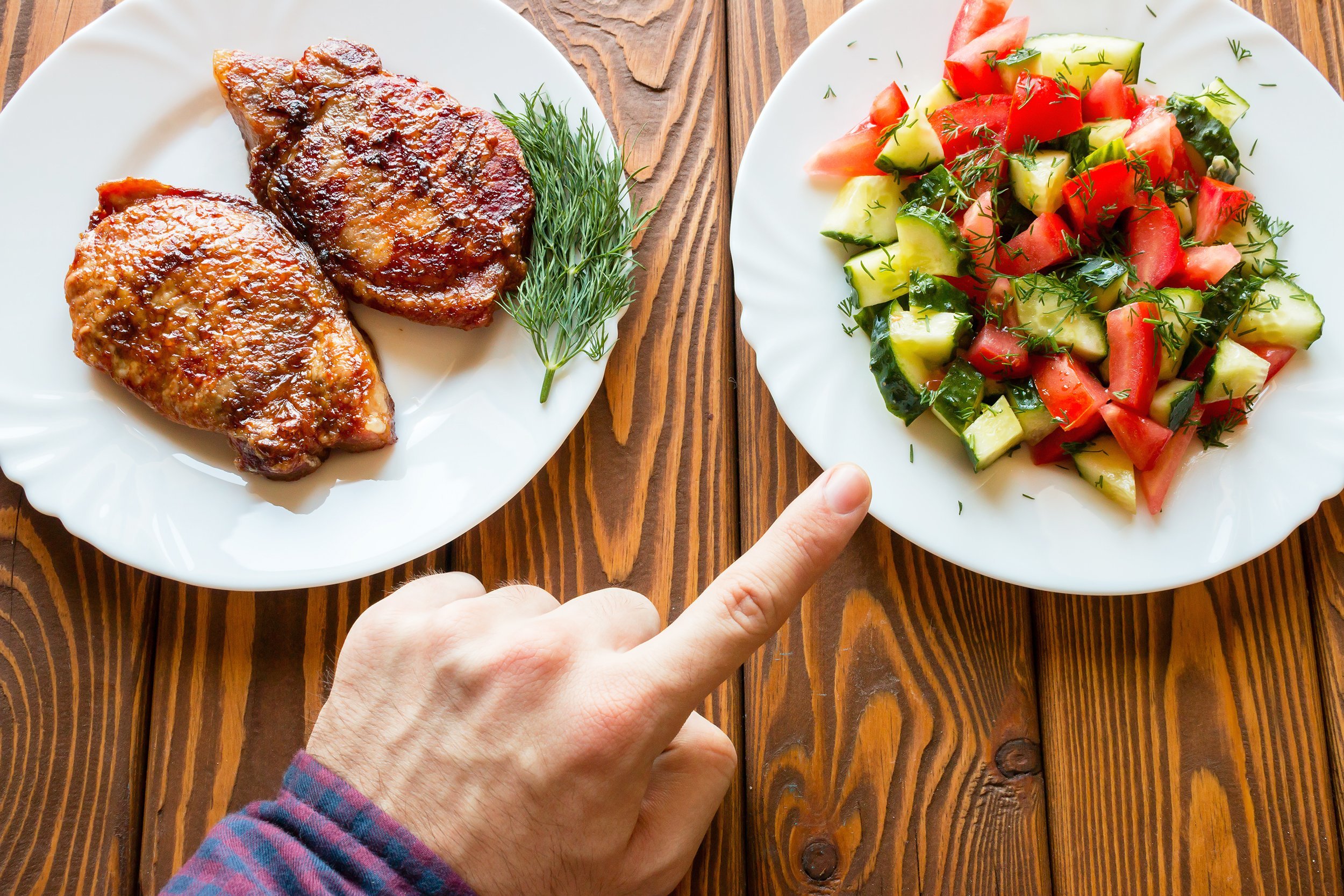 vegetarian chooses salad instead of fried meat