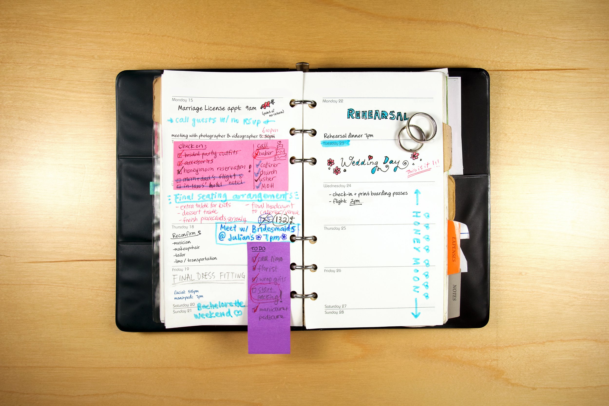 Hectic looking planner with lots of notes