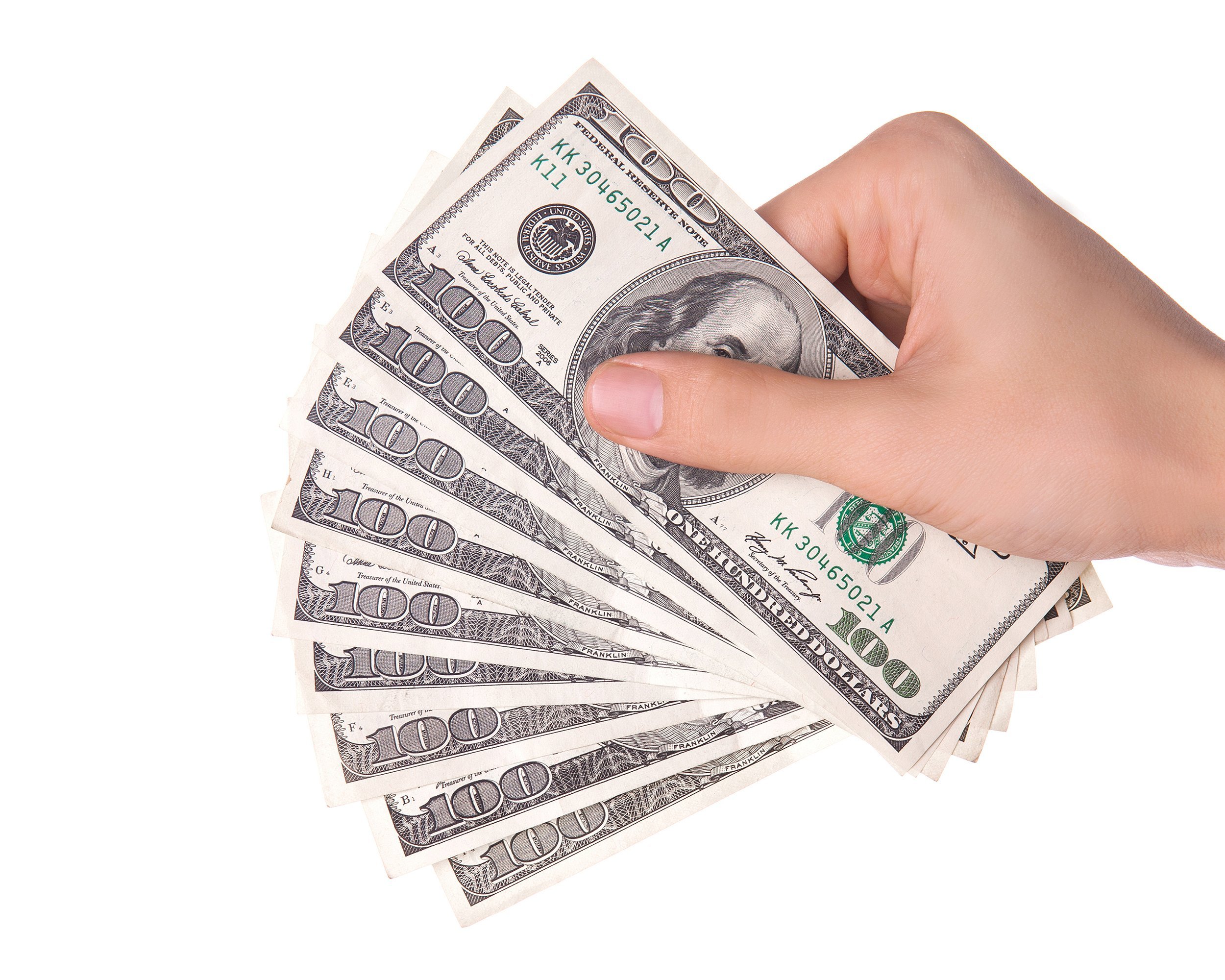 hand holding hundred-dollar bills in a fan
