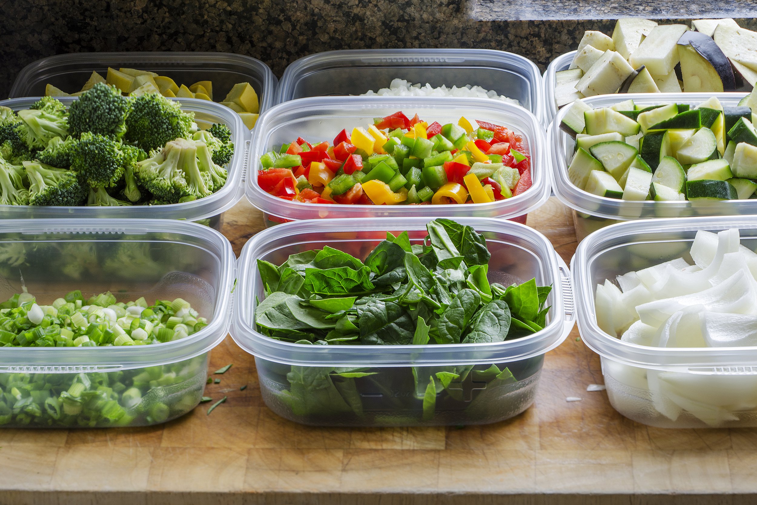 Prepped healthy vegetables in food containers
