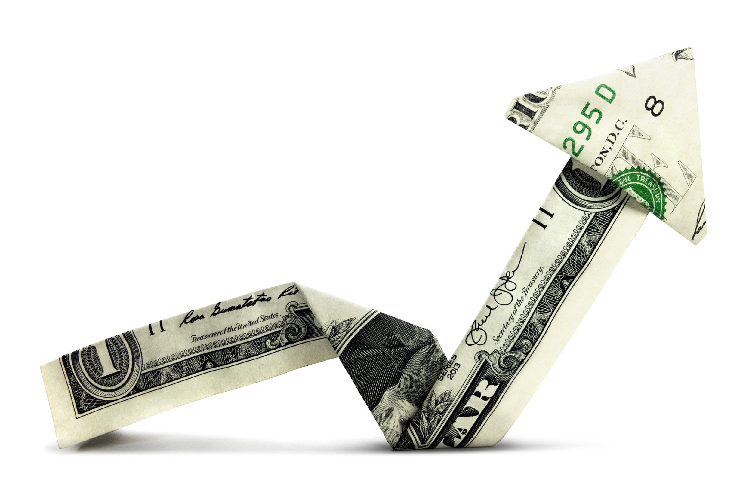 Arrow made out of money pointing up