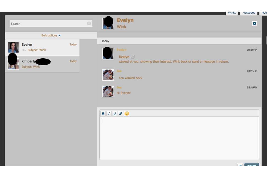 View of unanswered messages on TrumpSingles