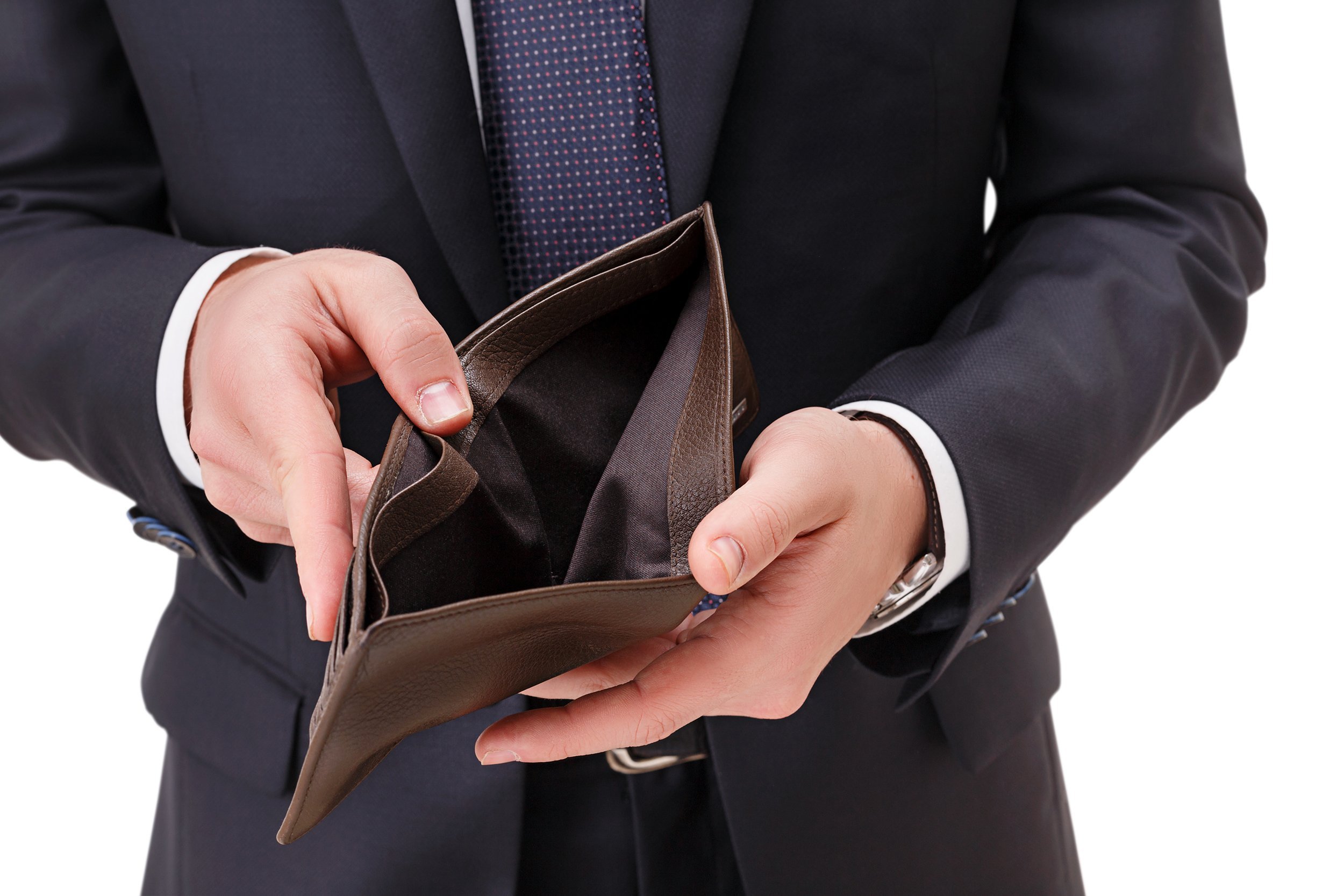 Bussinessman holding an empty wallet in his hands