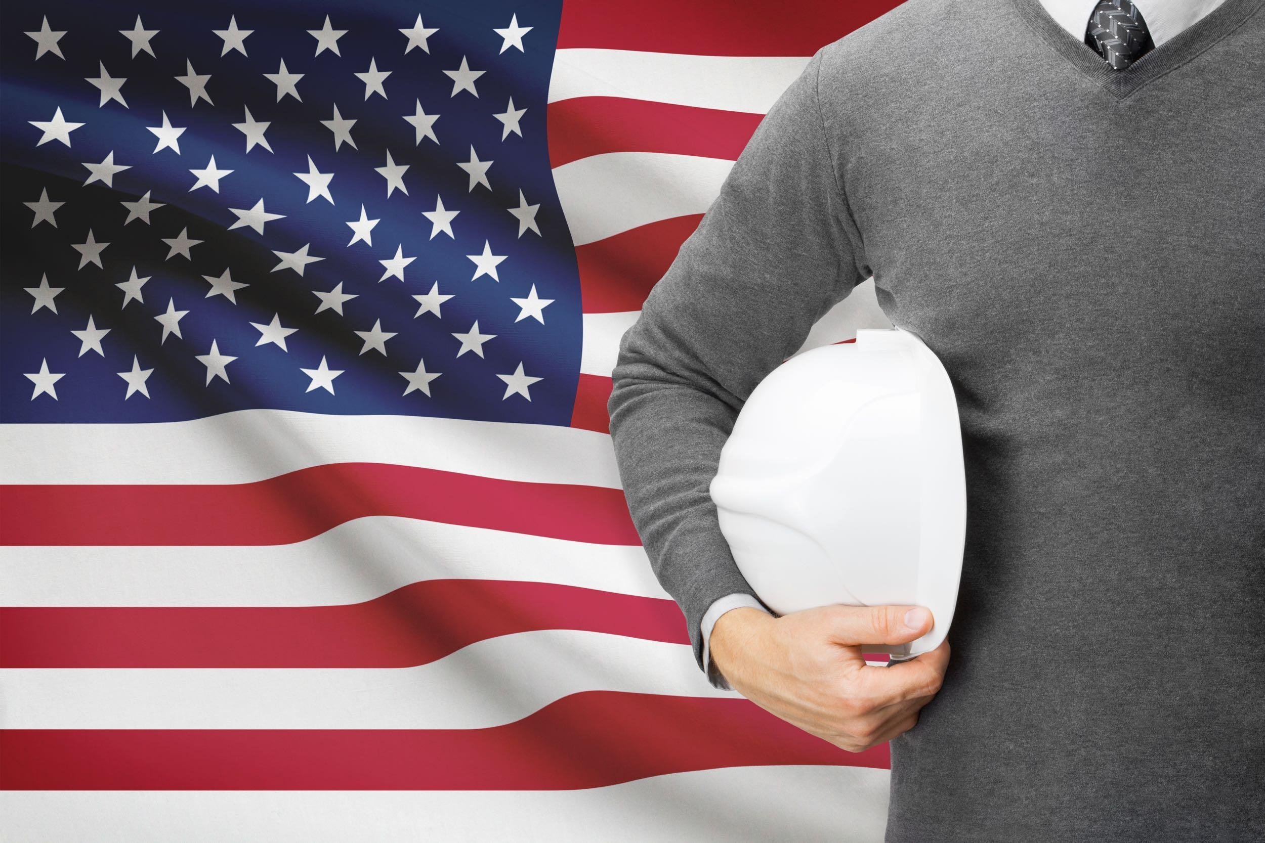engineer with United States of America flag on background