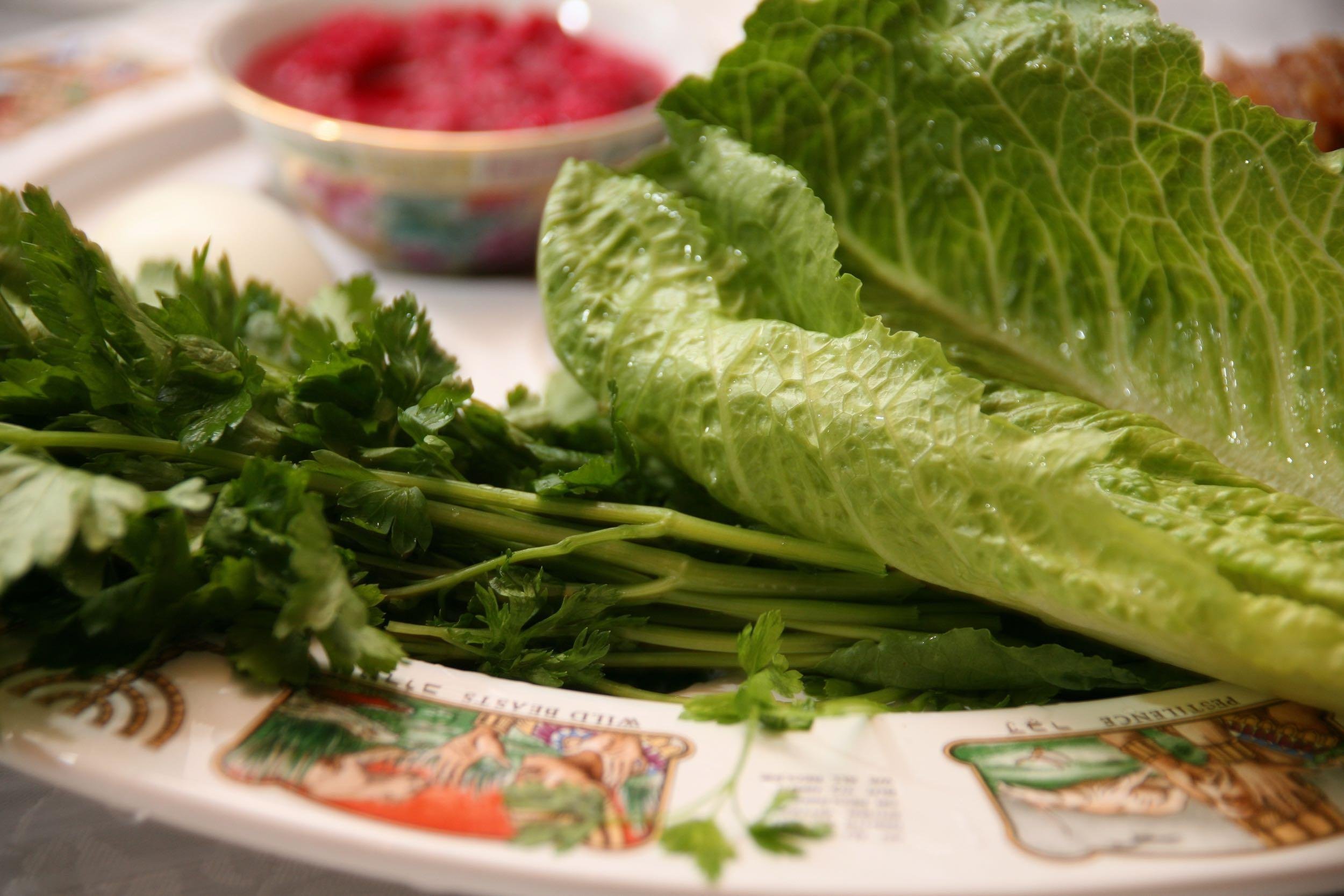 Seder Plate: Greens, Bitter Herbs, And Roasted Egg
