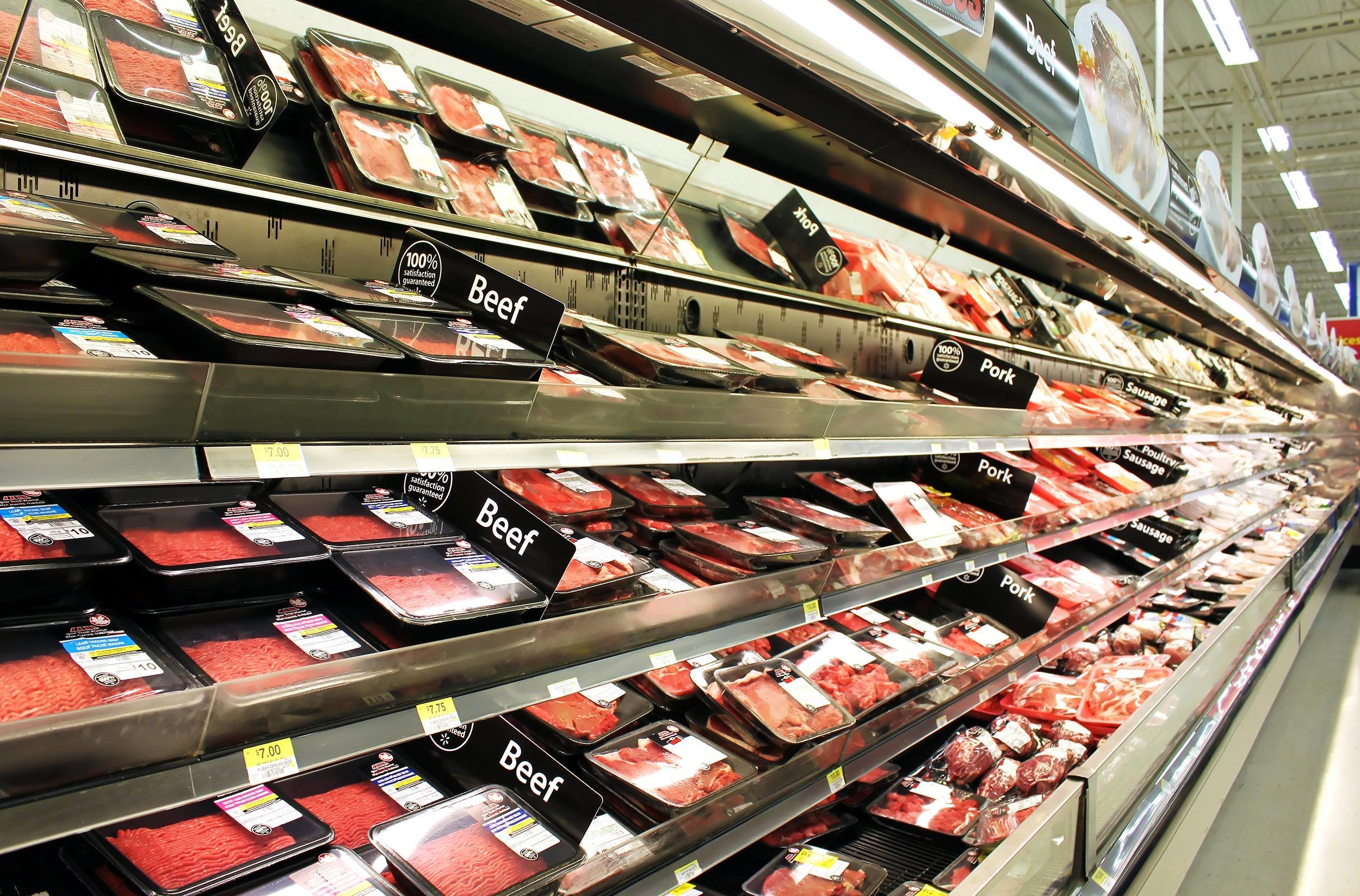 meat and poultry products in a supermarket