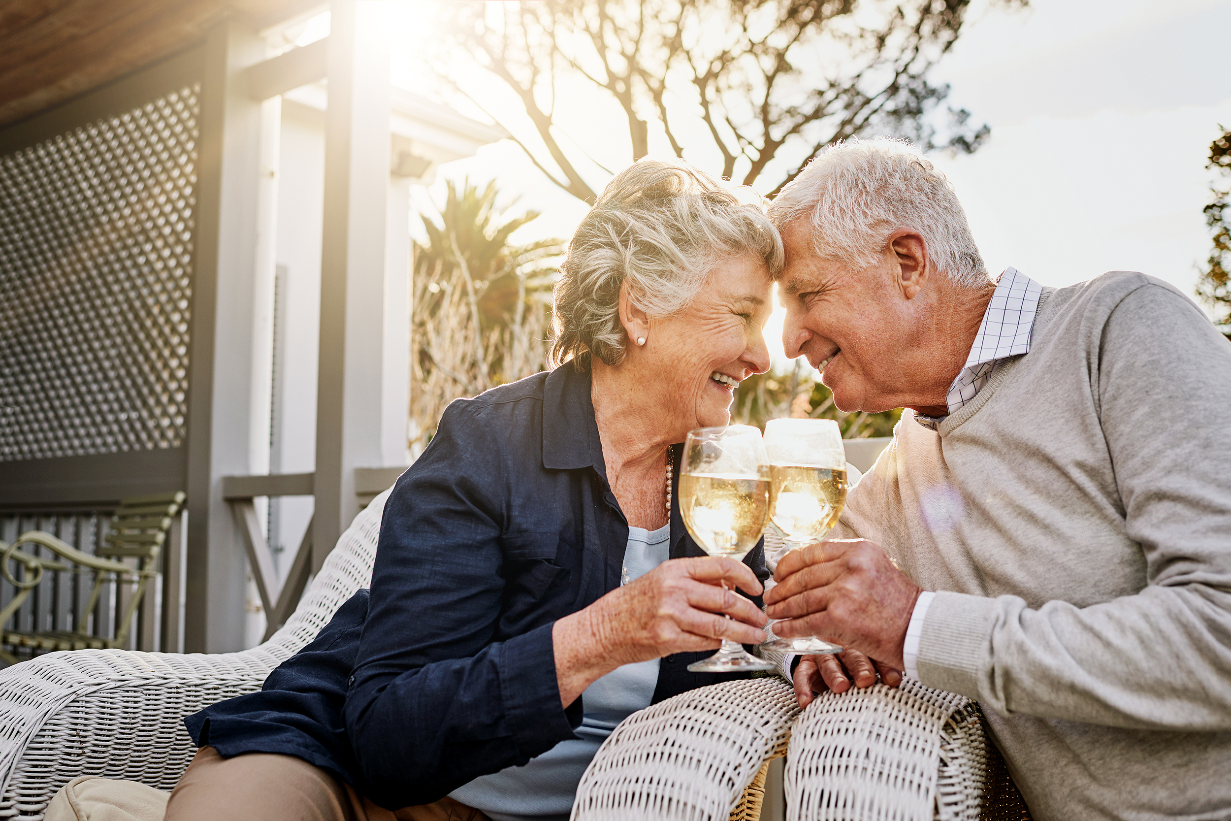 Romantic senior couple on the patio