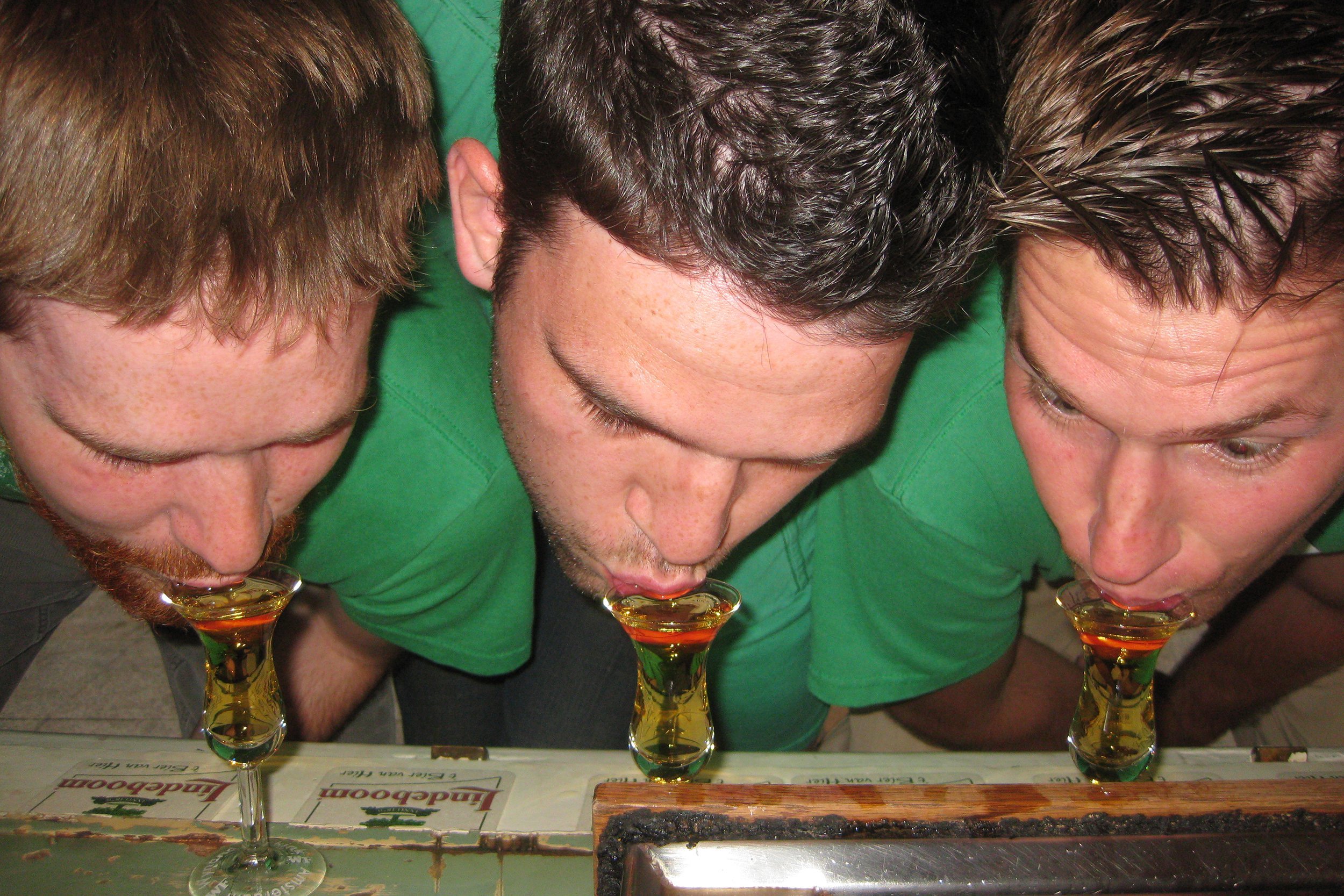 drinking genever, traditional way in the Netherlands