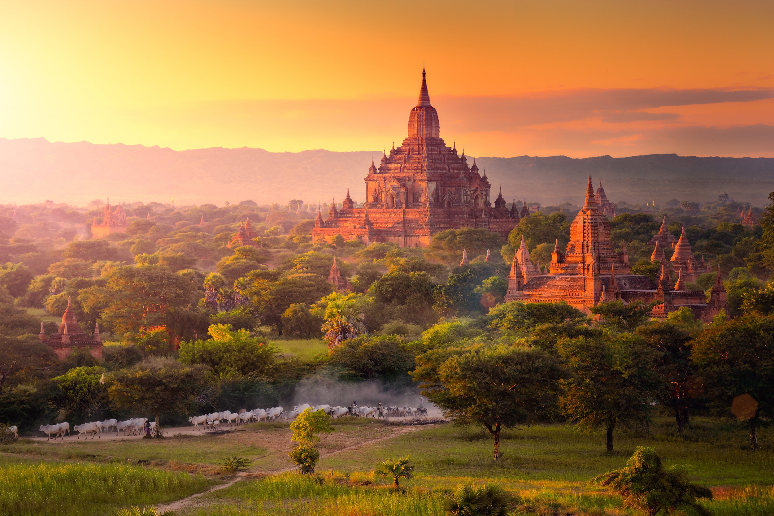 pagoda landscape in the plain of Bagan, Myanmar