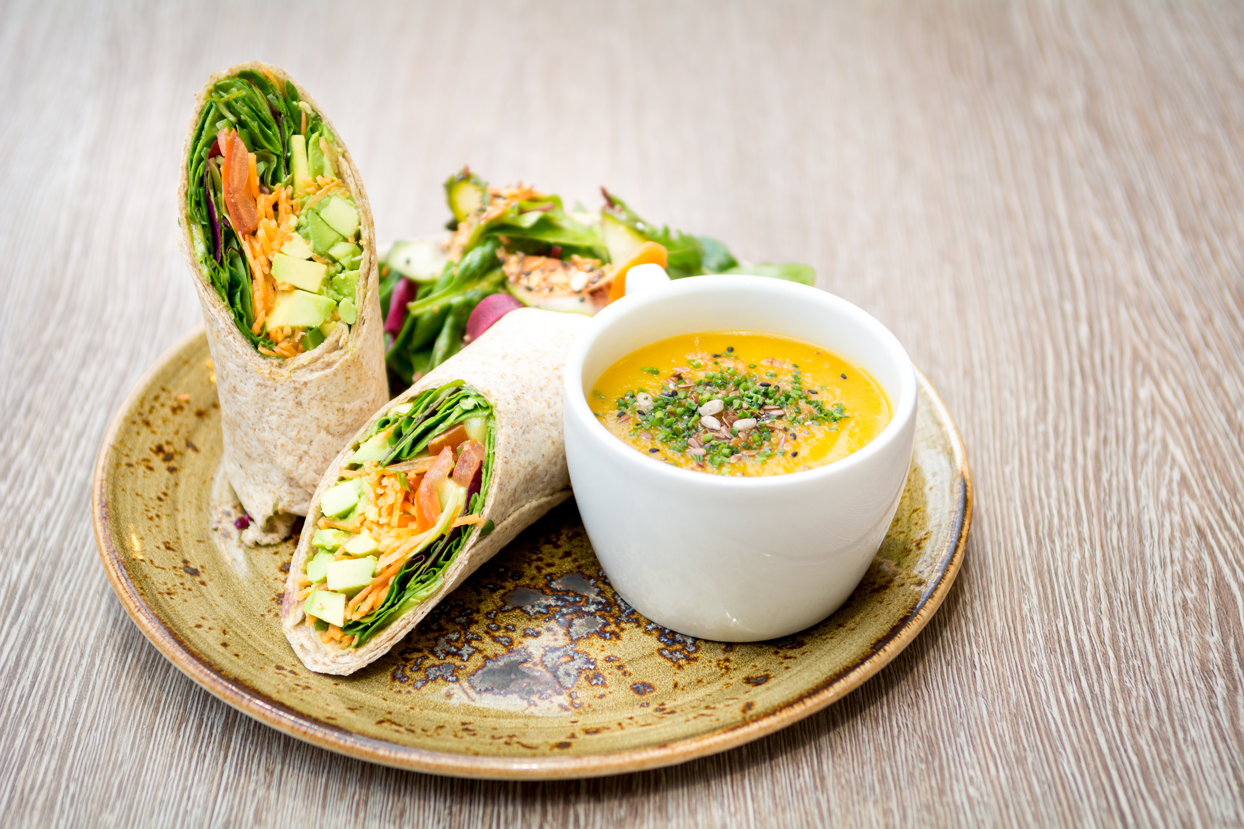 Vegan wrap and soup