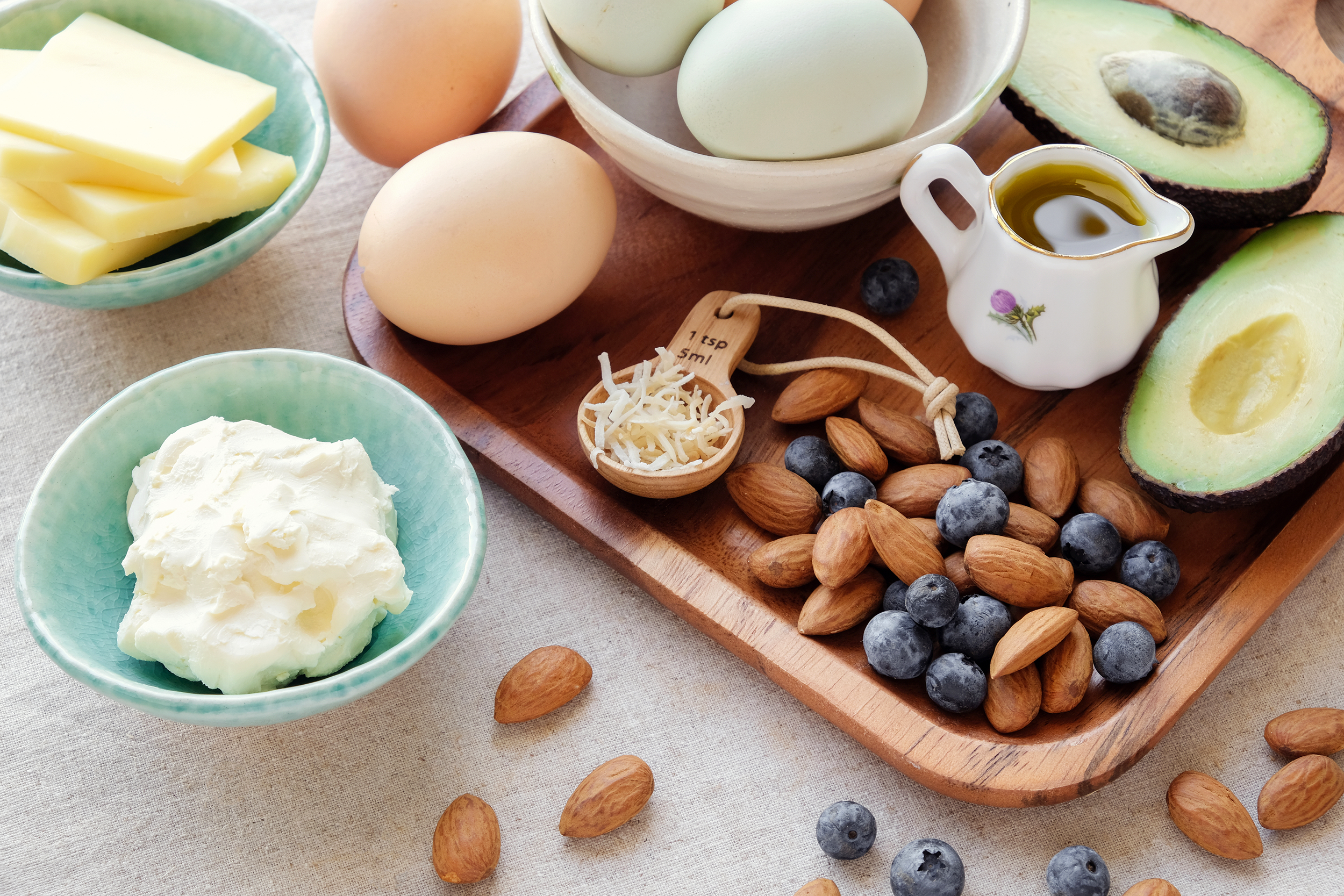 Assorted food with high fat for a ketogenic diet
