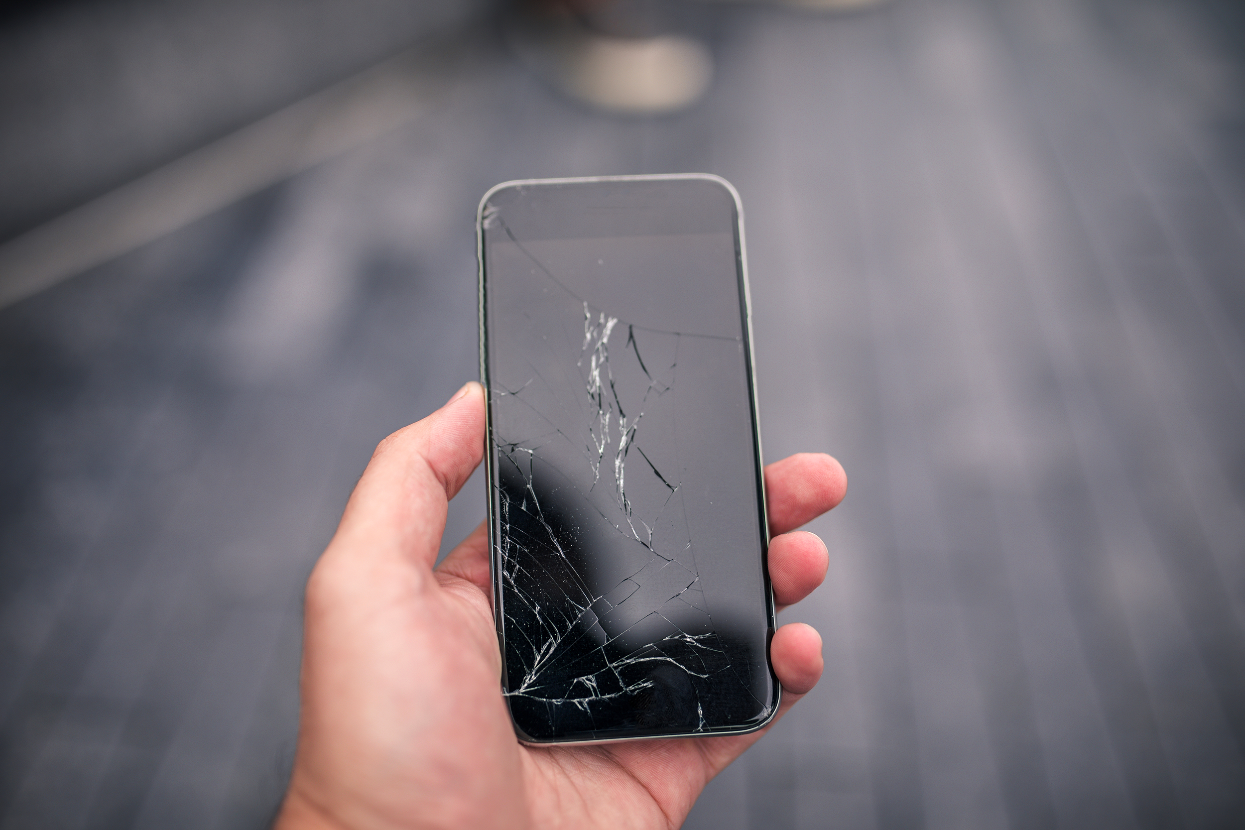 Damaged screen on a smartphone