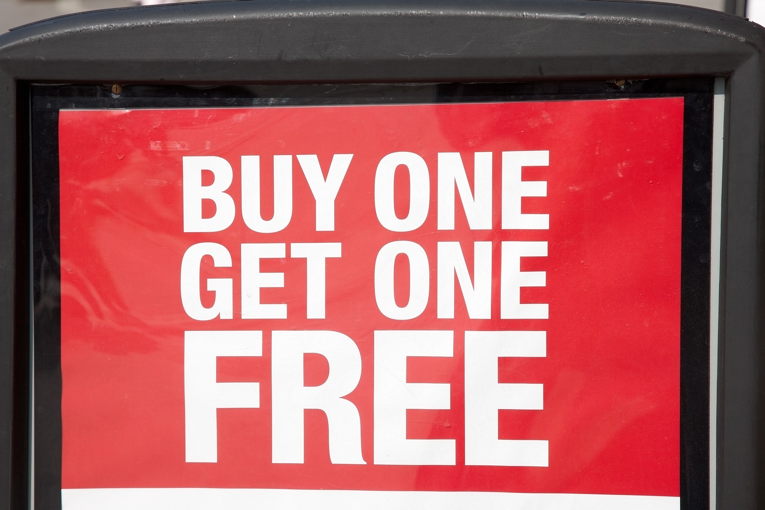 Buy one, get one free sign