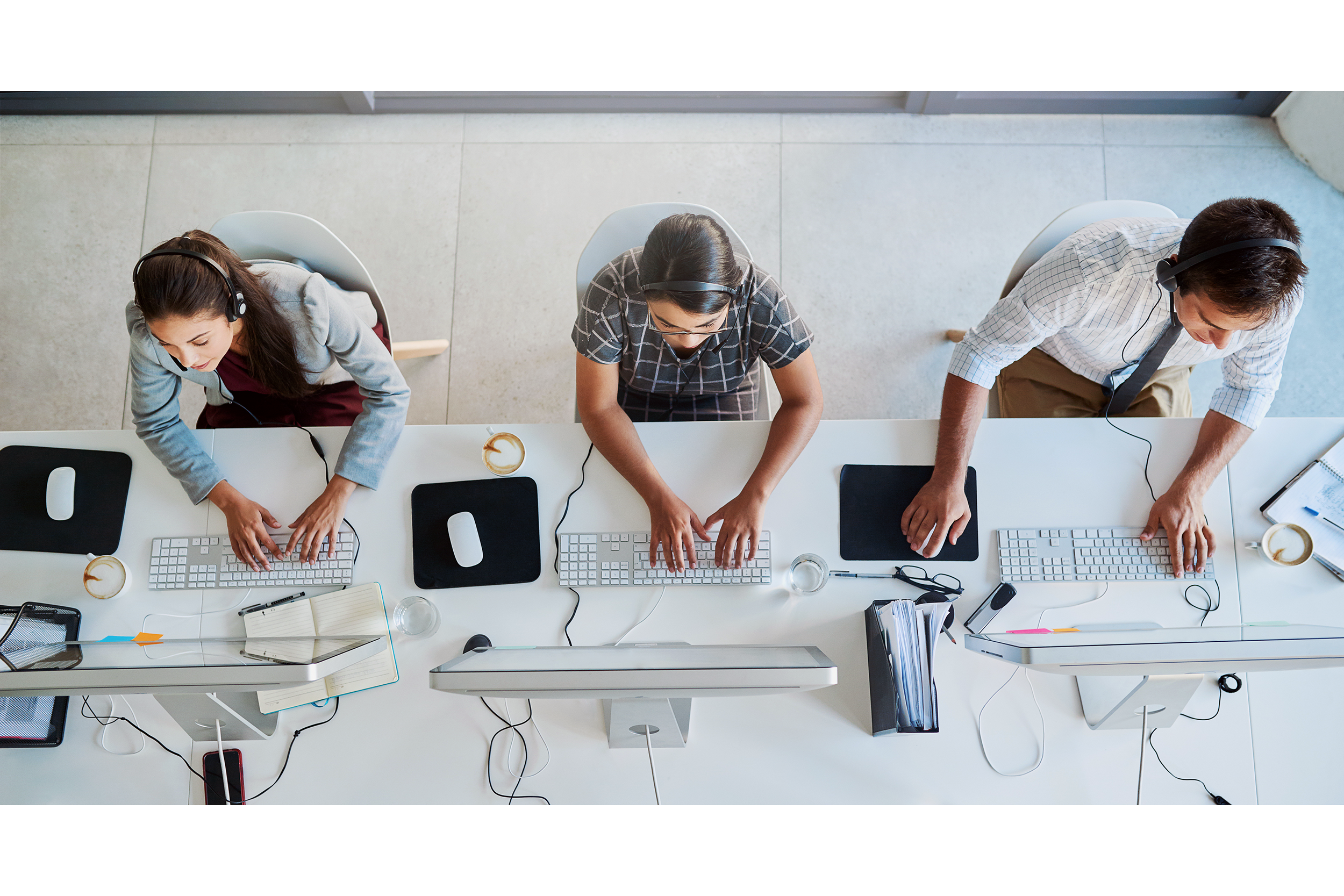 Row of customer service agents