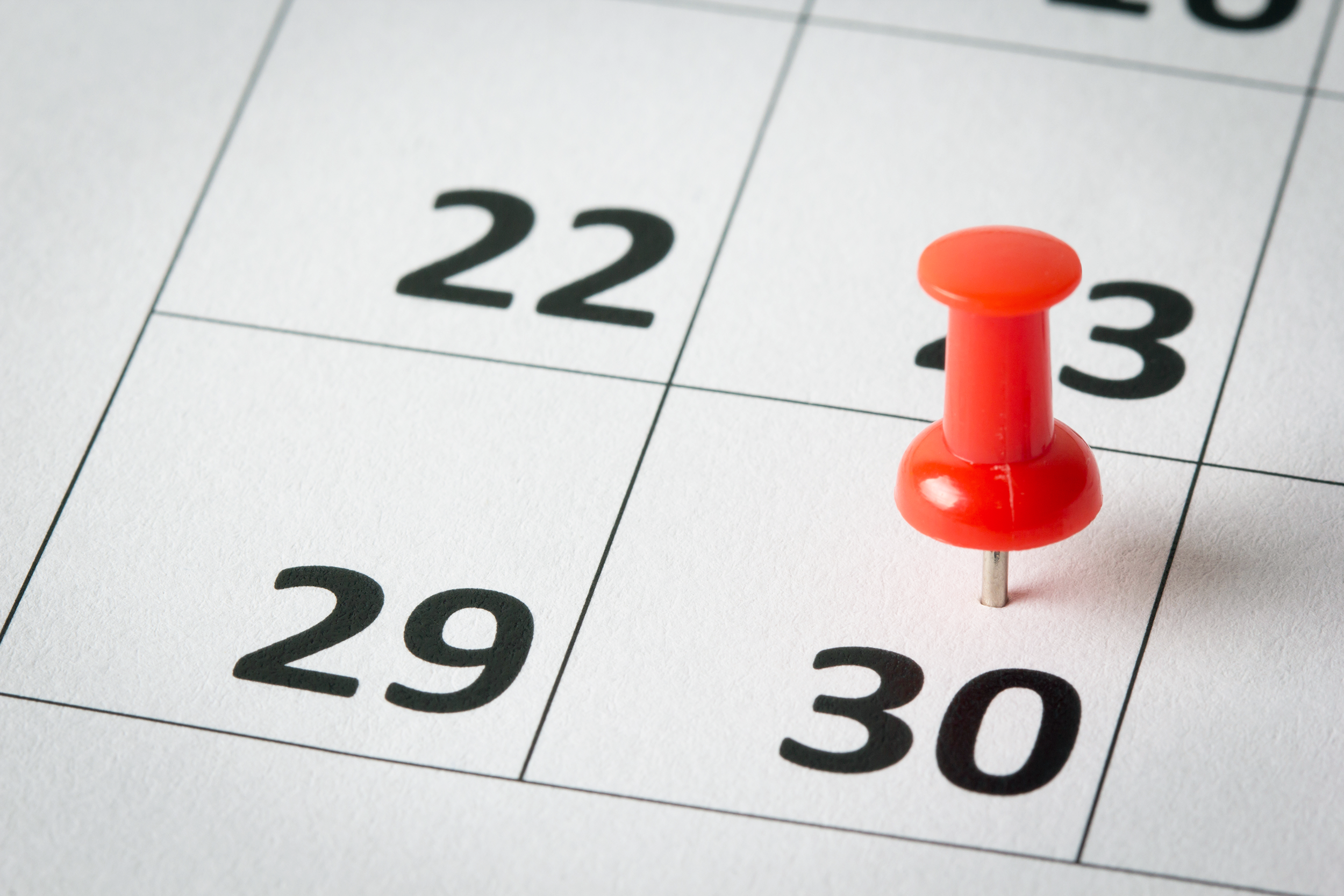 30th marked on a calendar