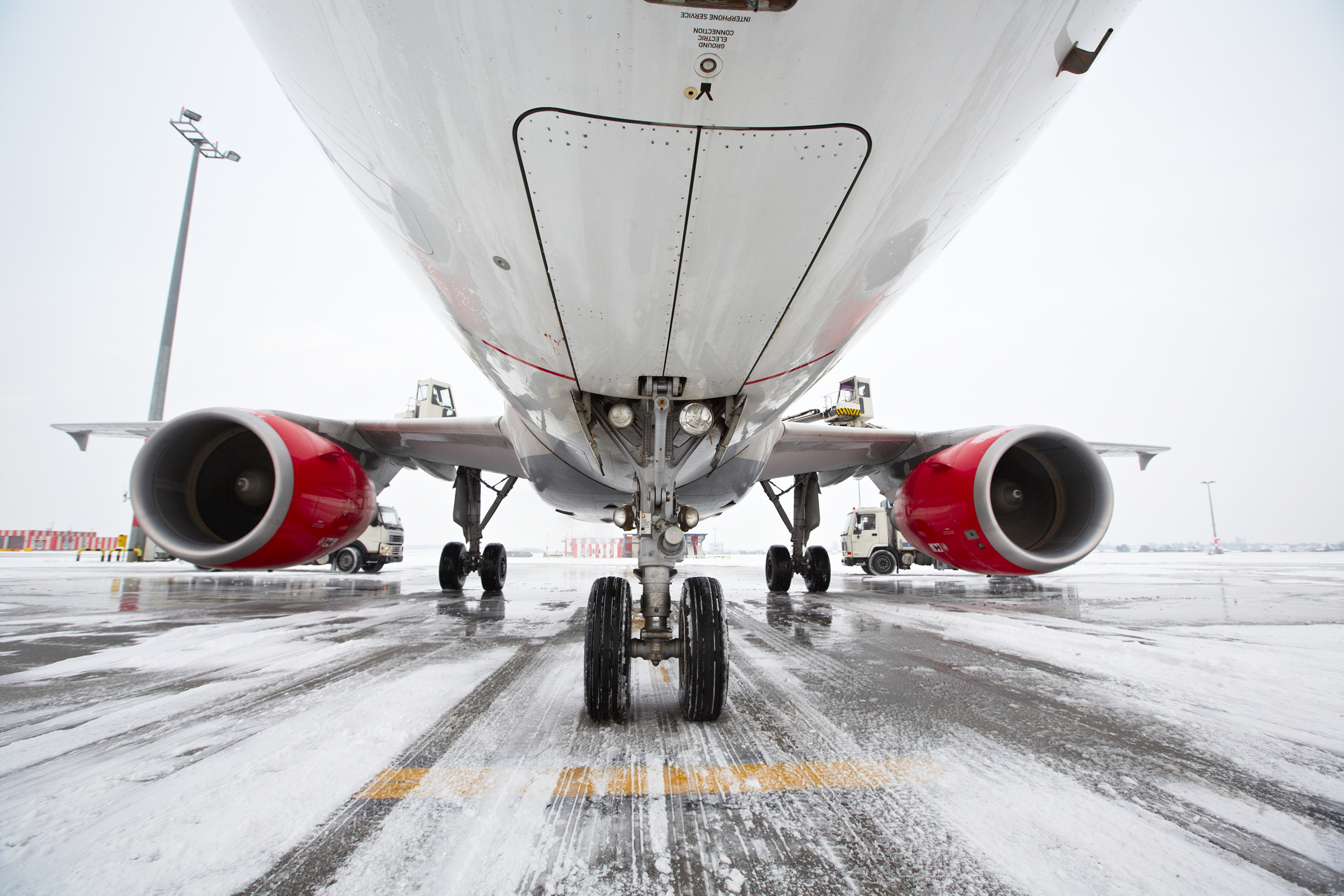 Airplane on a runway in the snow