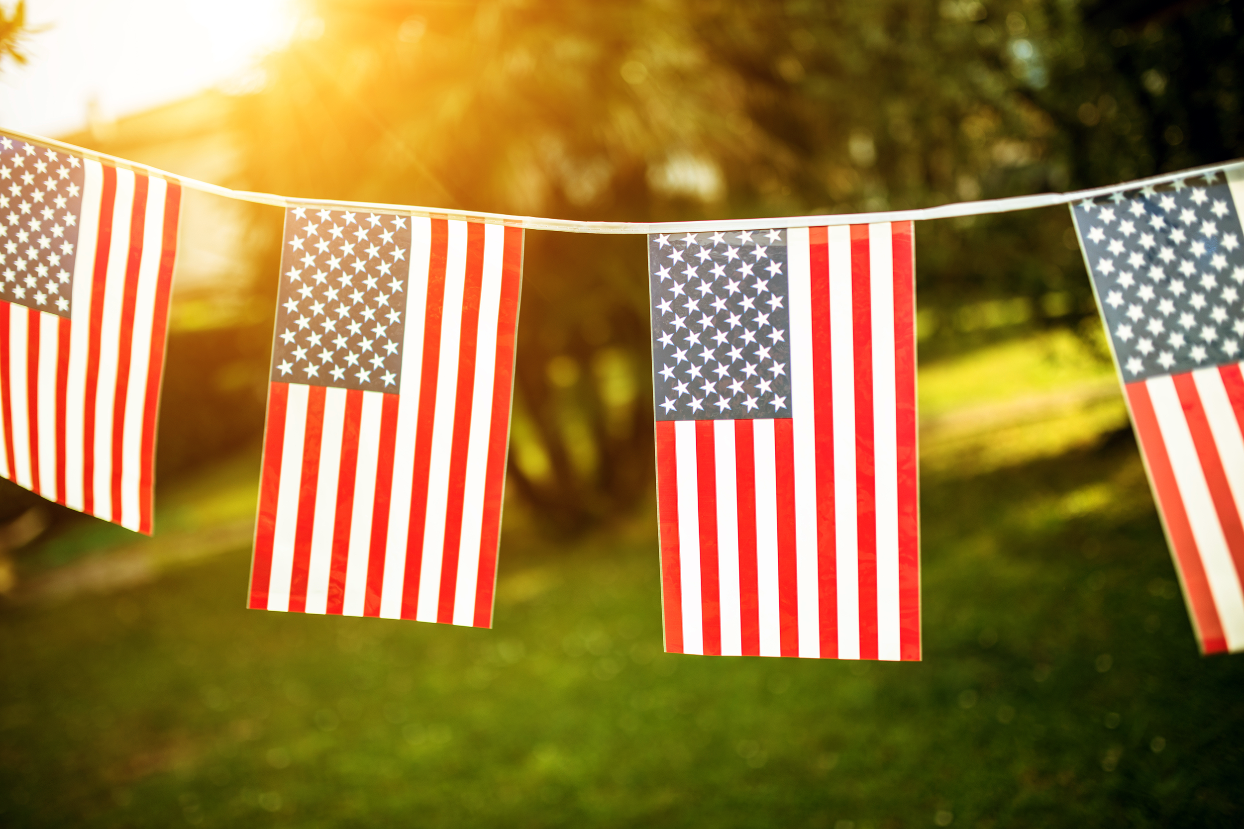 American flag pendents hanging for Memorial Day