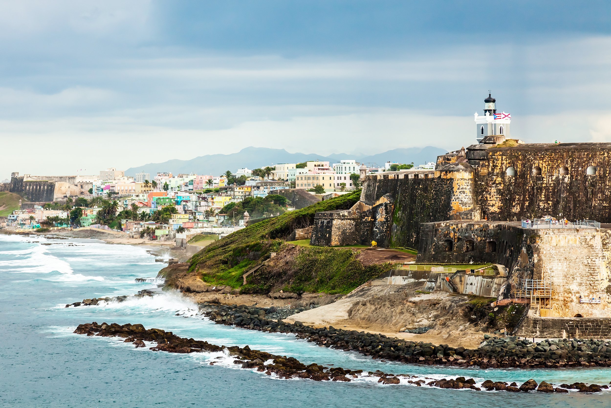 crashing surf on the beach at El Morro Fortress, San Juan, Puerto Rico