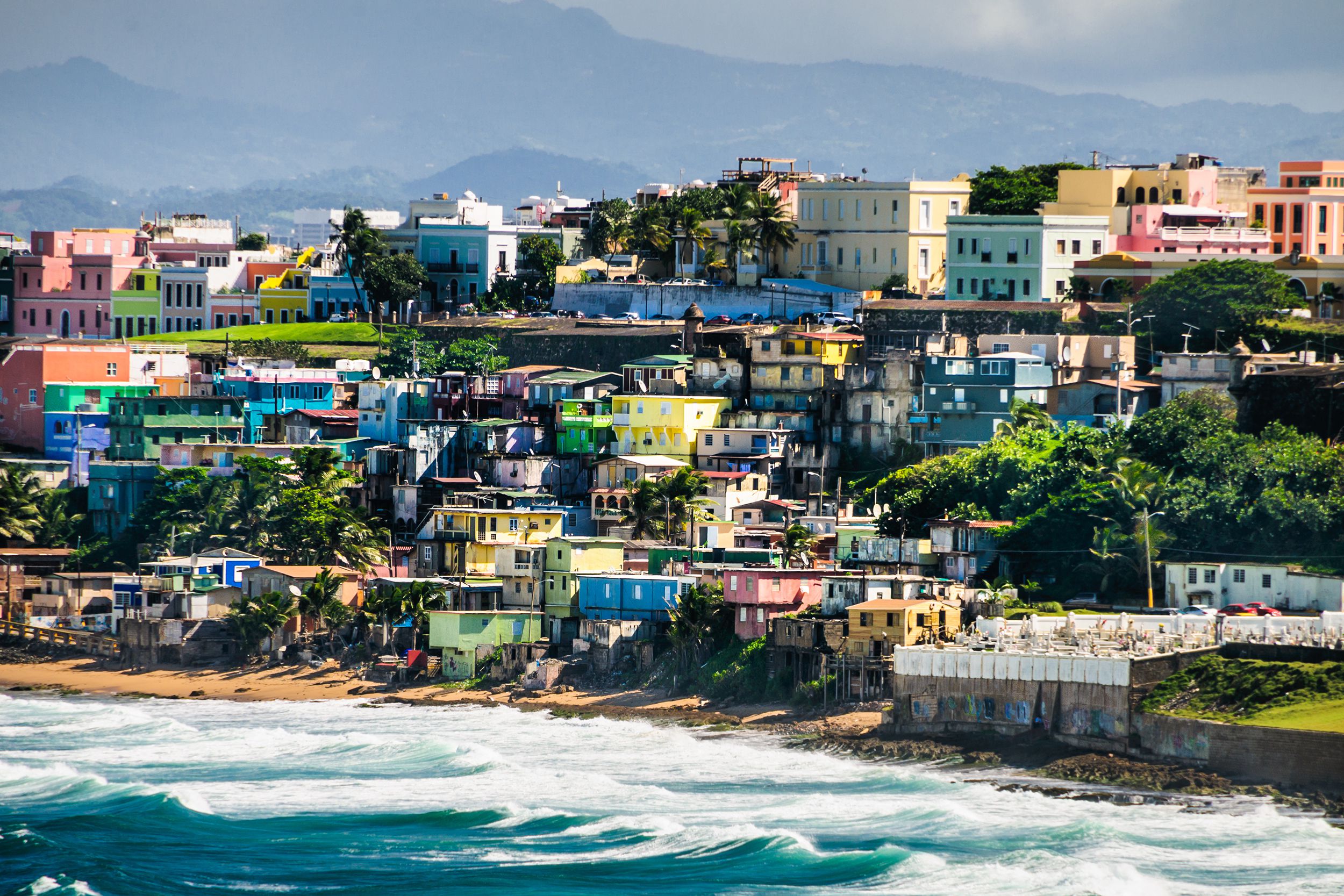 Colorful houses on the coast in San Juan, Puerto Rico
