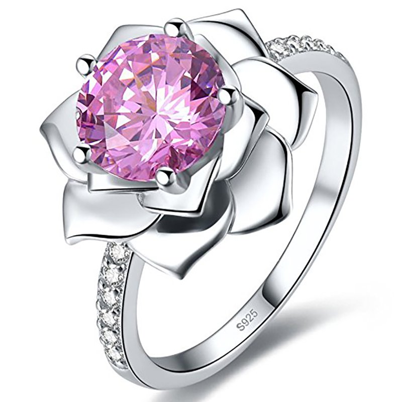Merthus Womens Blue Topaz Lotus Engagement Ring
