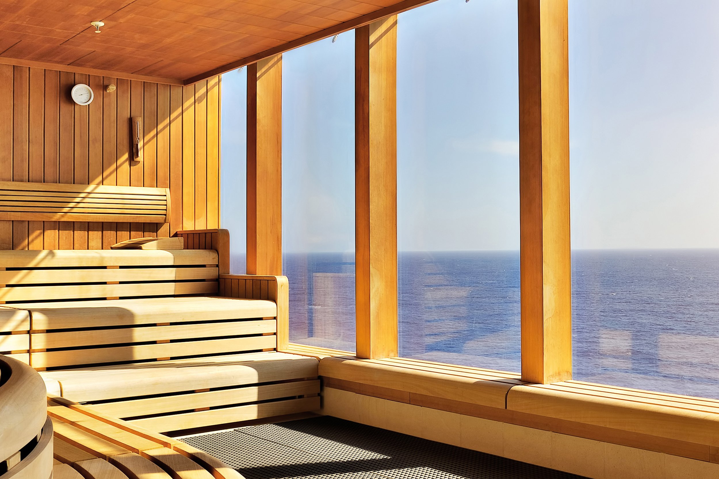 luxury wooden sauna on cruise ship