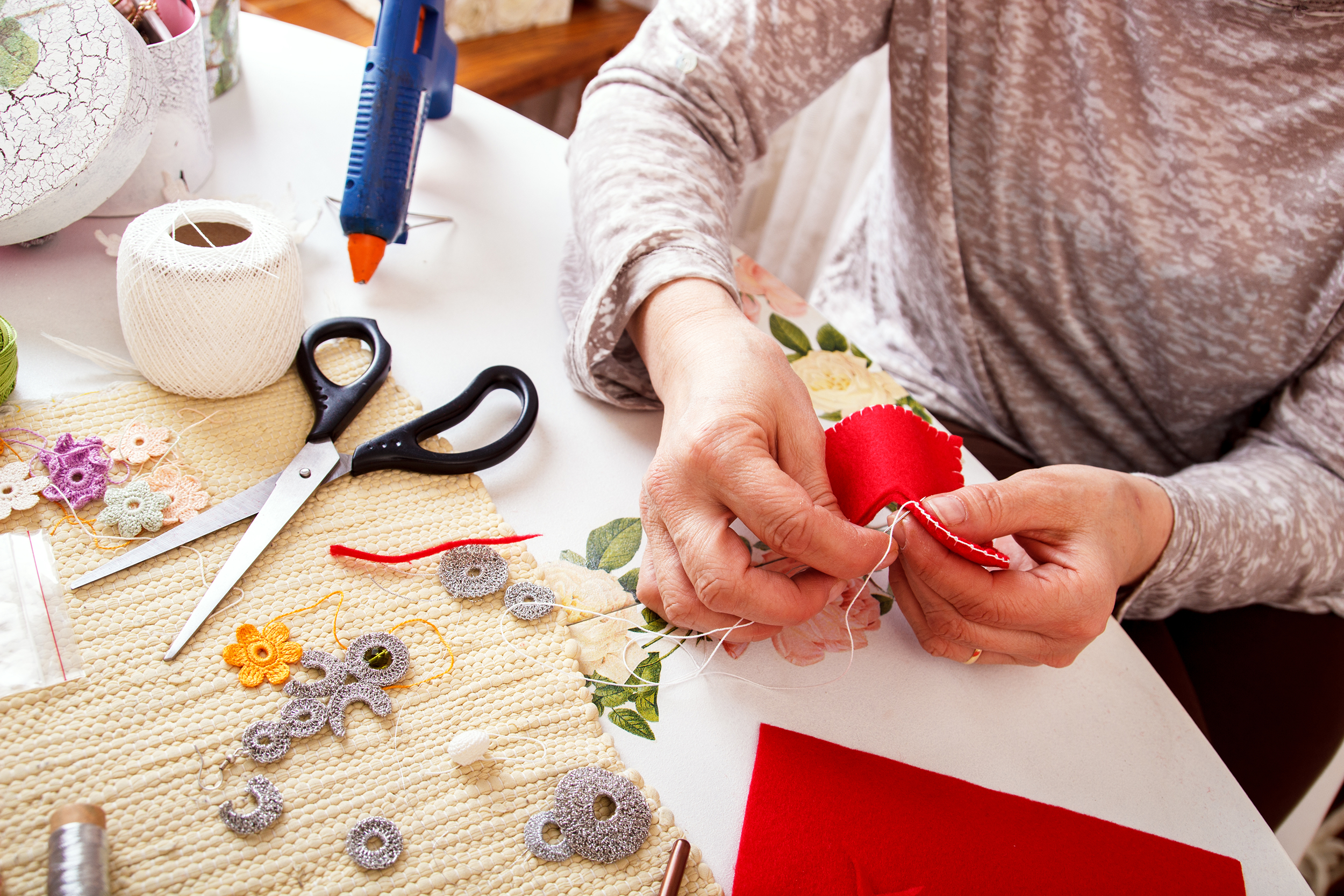 Woman making crafts at home