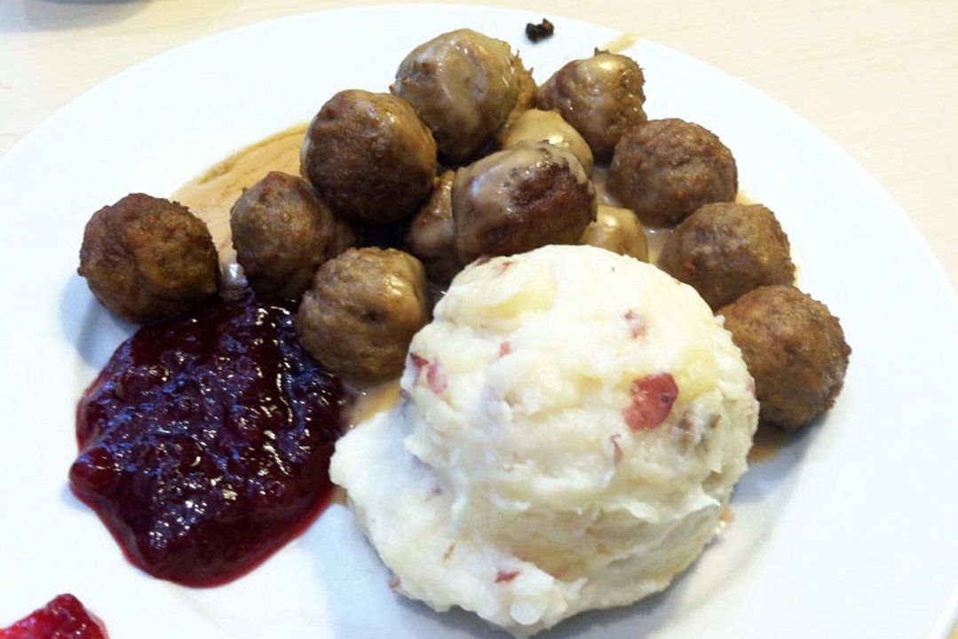Swedish meatballs, mashed potatoes, and lingonberry sauce from Ikea