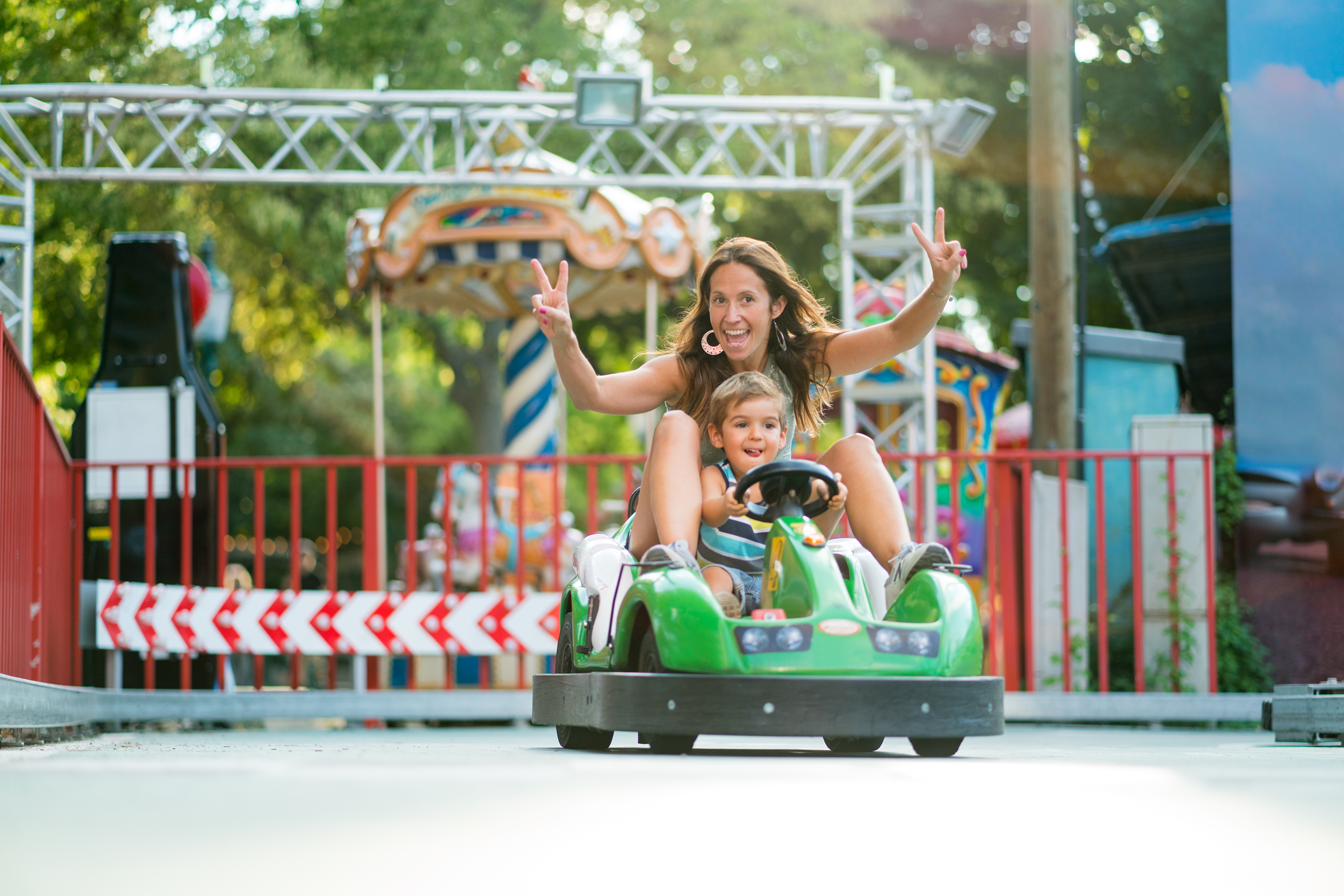 Mother and son on a go kart