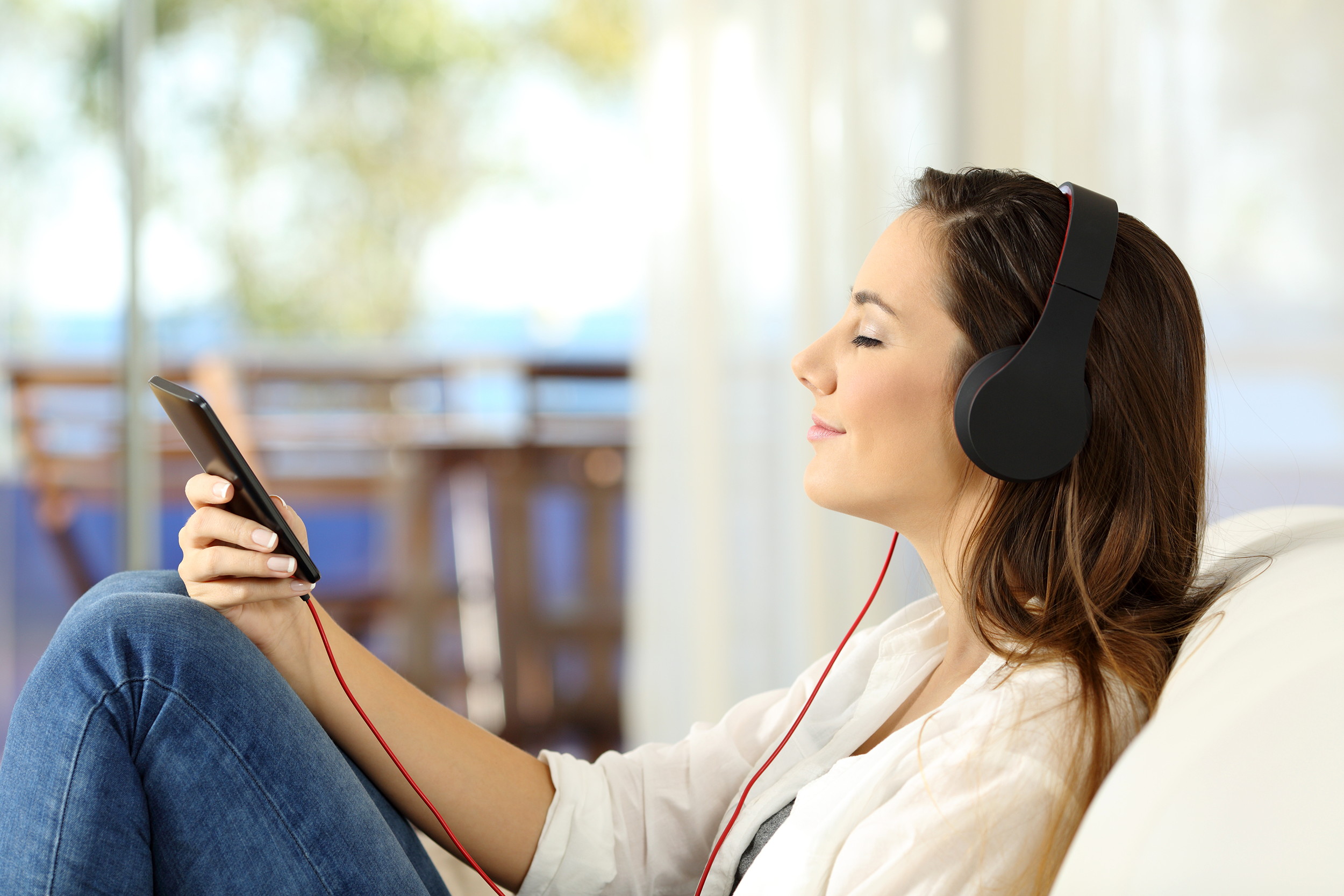 Woman using a meditation app