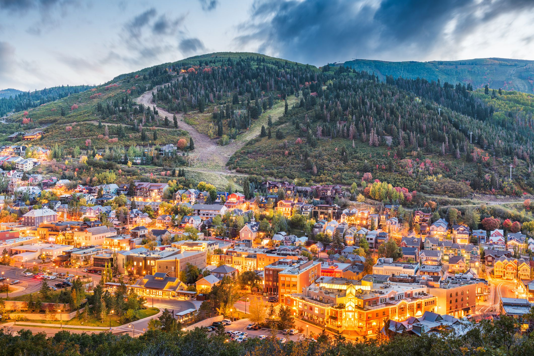 Park City, Utah downtown in autumn at dusk