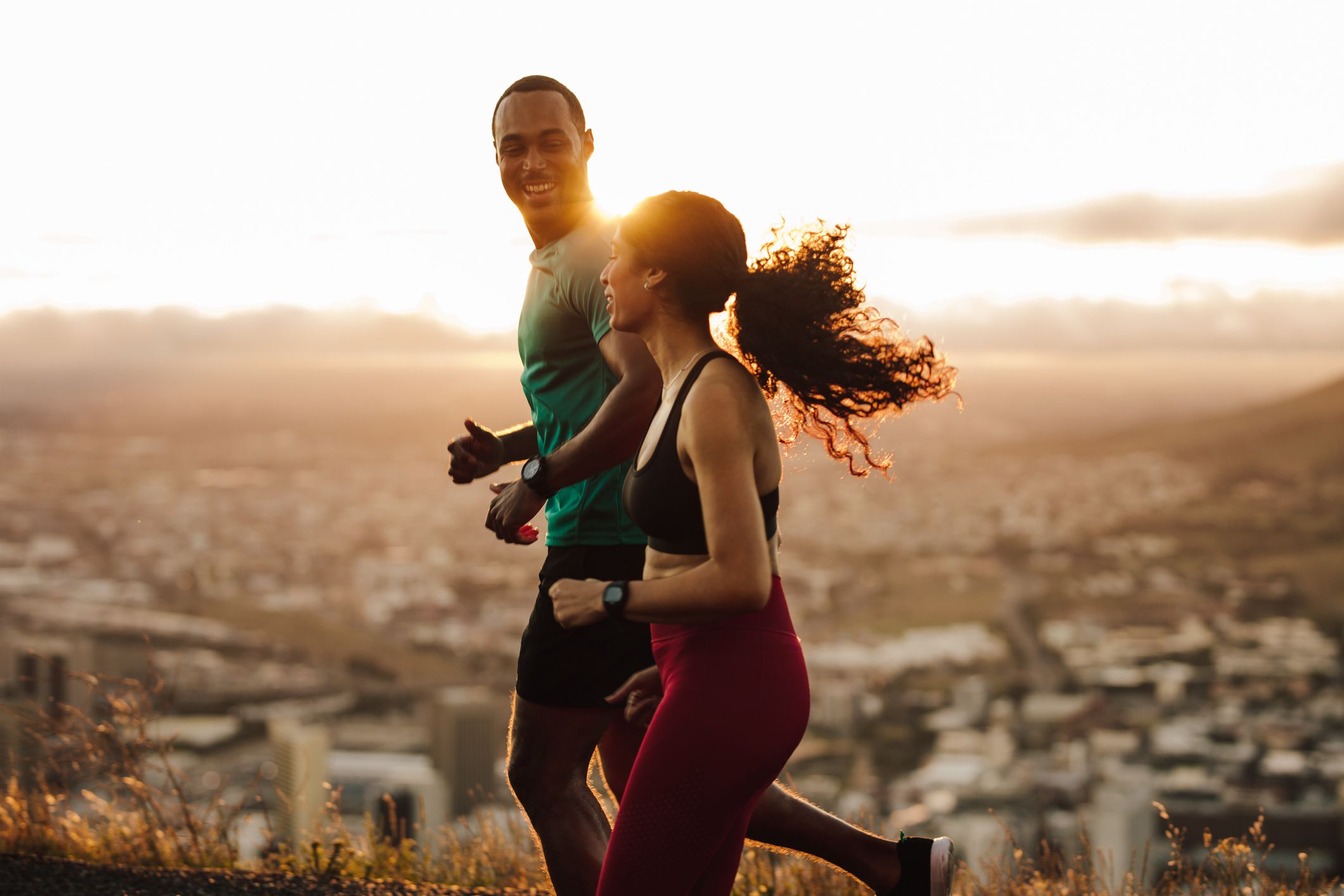 fitness couple going for sunrise running