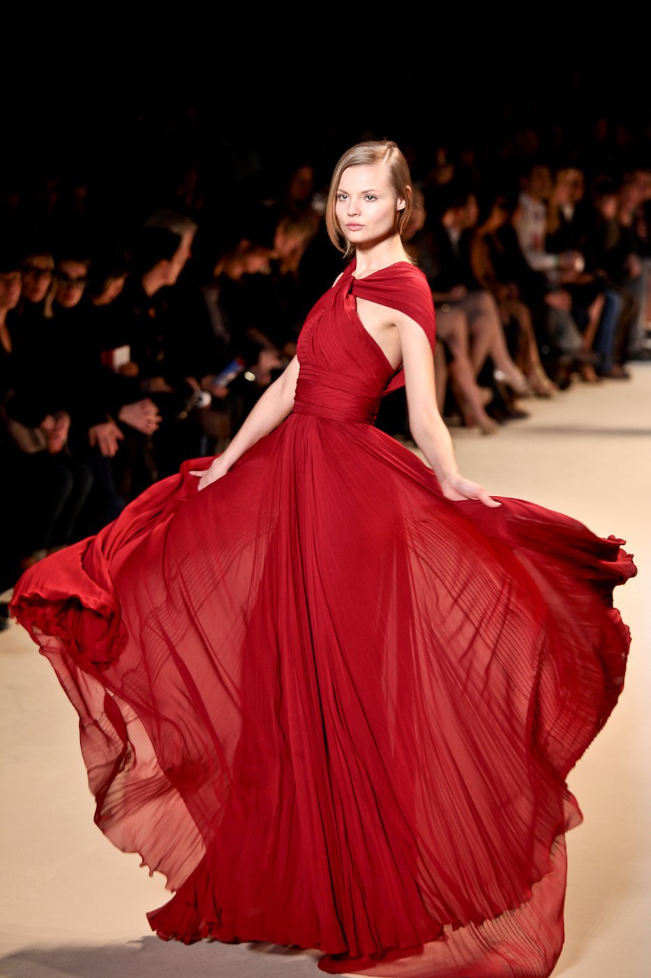 Magdalena Frackowiak in Elie Saab at Paris Fashion Week in Paris, France